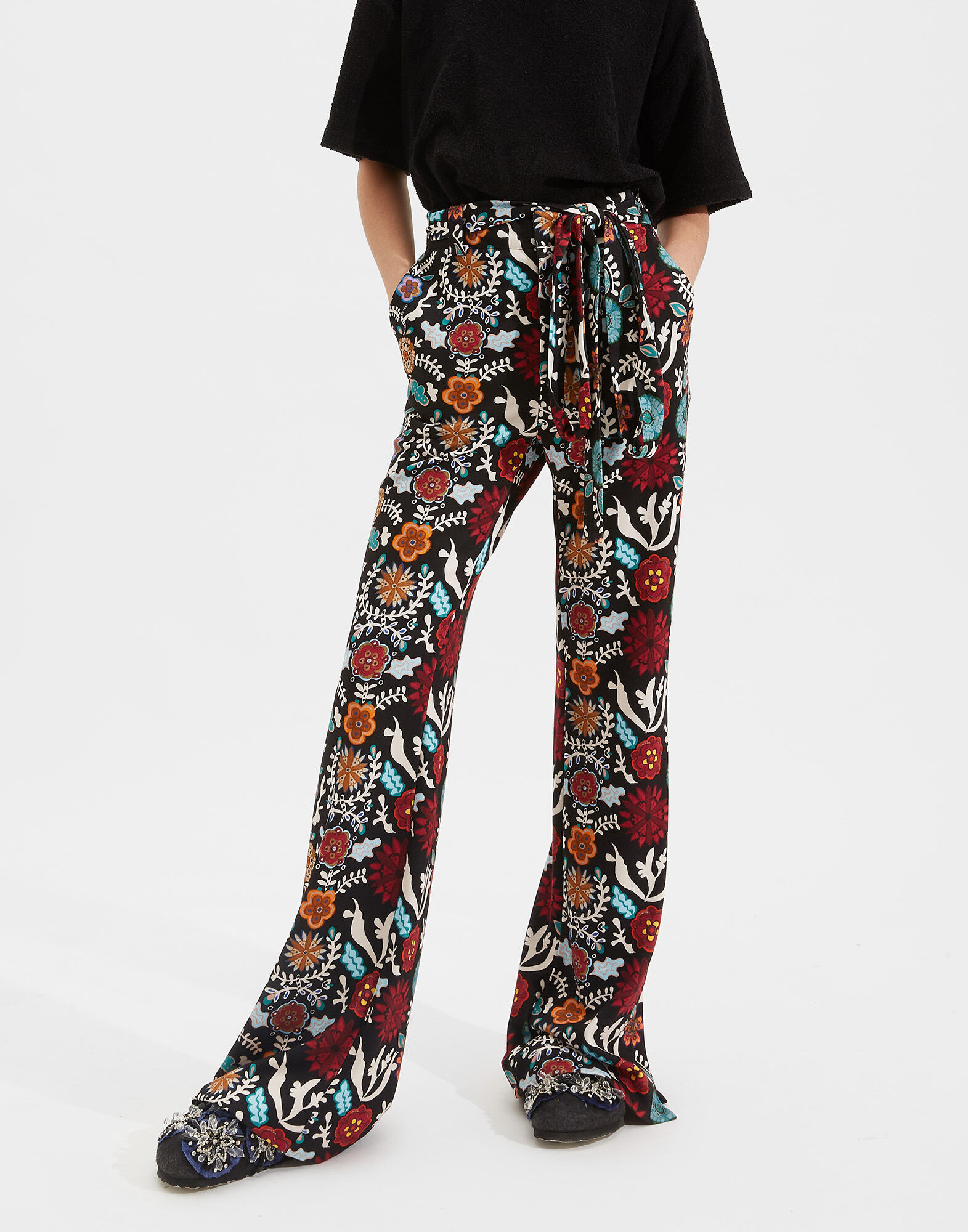 LaDoubleJ Slit Pants Fire Flower TRO0015JER007FIR0001