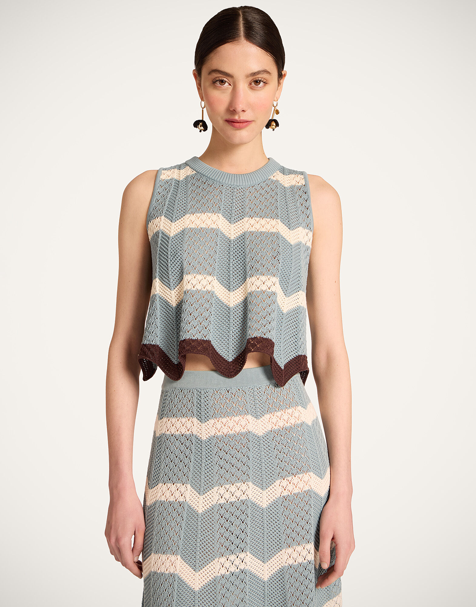 La DoubleJ Chevron Top Color Block Blue & Ivory PUL0145KNI084VA506BU03