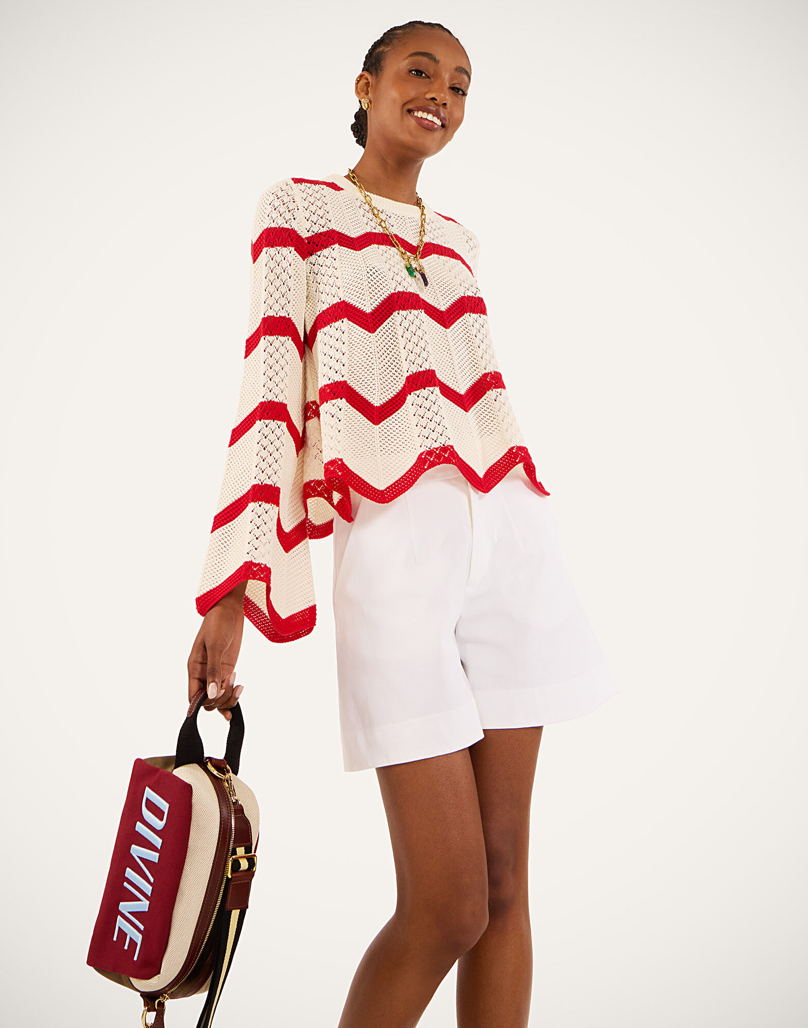 La DoubleJ Chevron Crop Sweater Red PUL0146KNI084VA170RE01