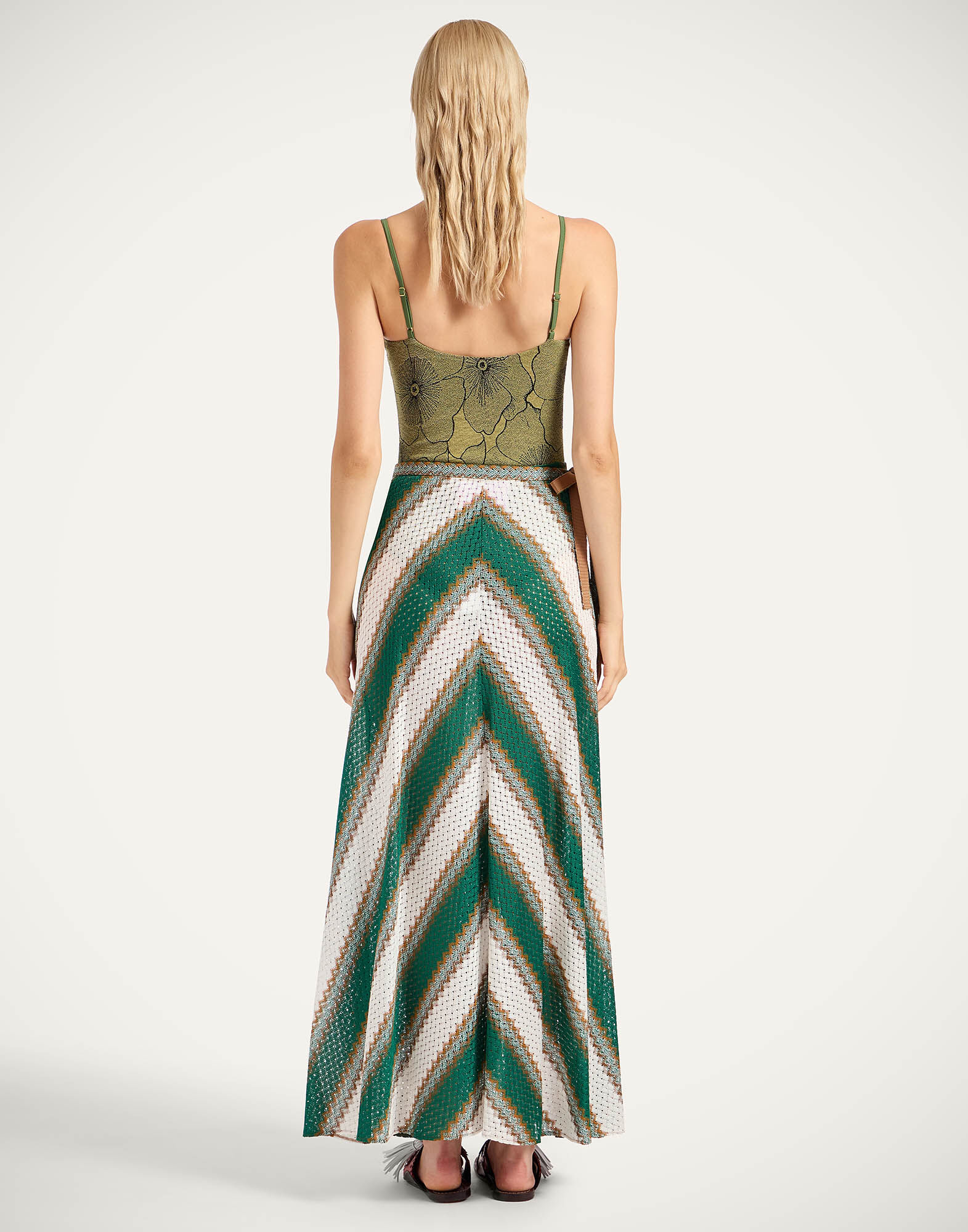 La DoubleJ Sarong Skirt Color Block Emerald & White SKI0088VIS025CLB23GR04