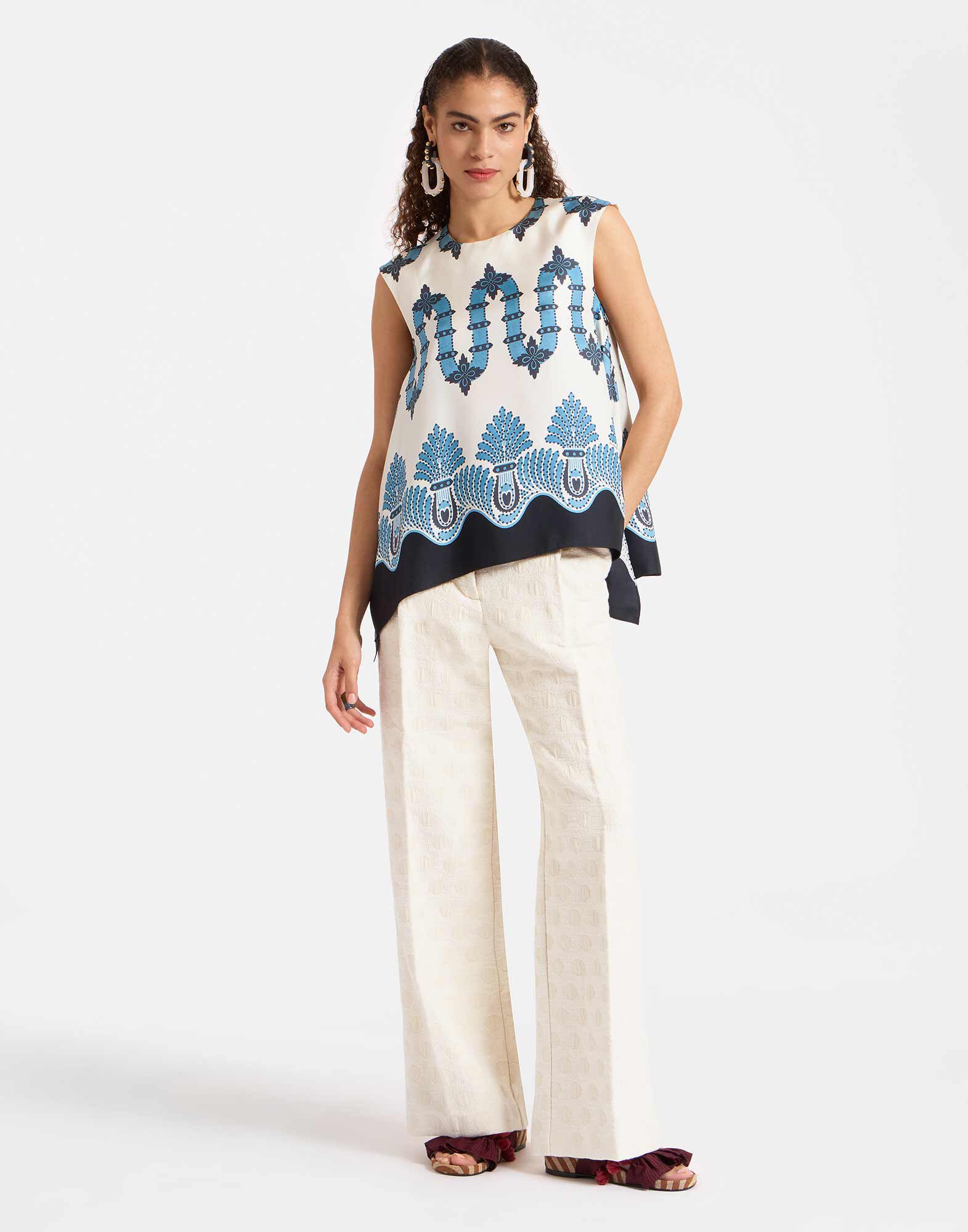 La DoubleJ San Carlo Top Scirocco Plac&eacute;e Ivory TOP0092SIL001SCI03WH04