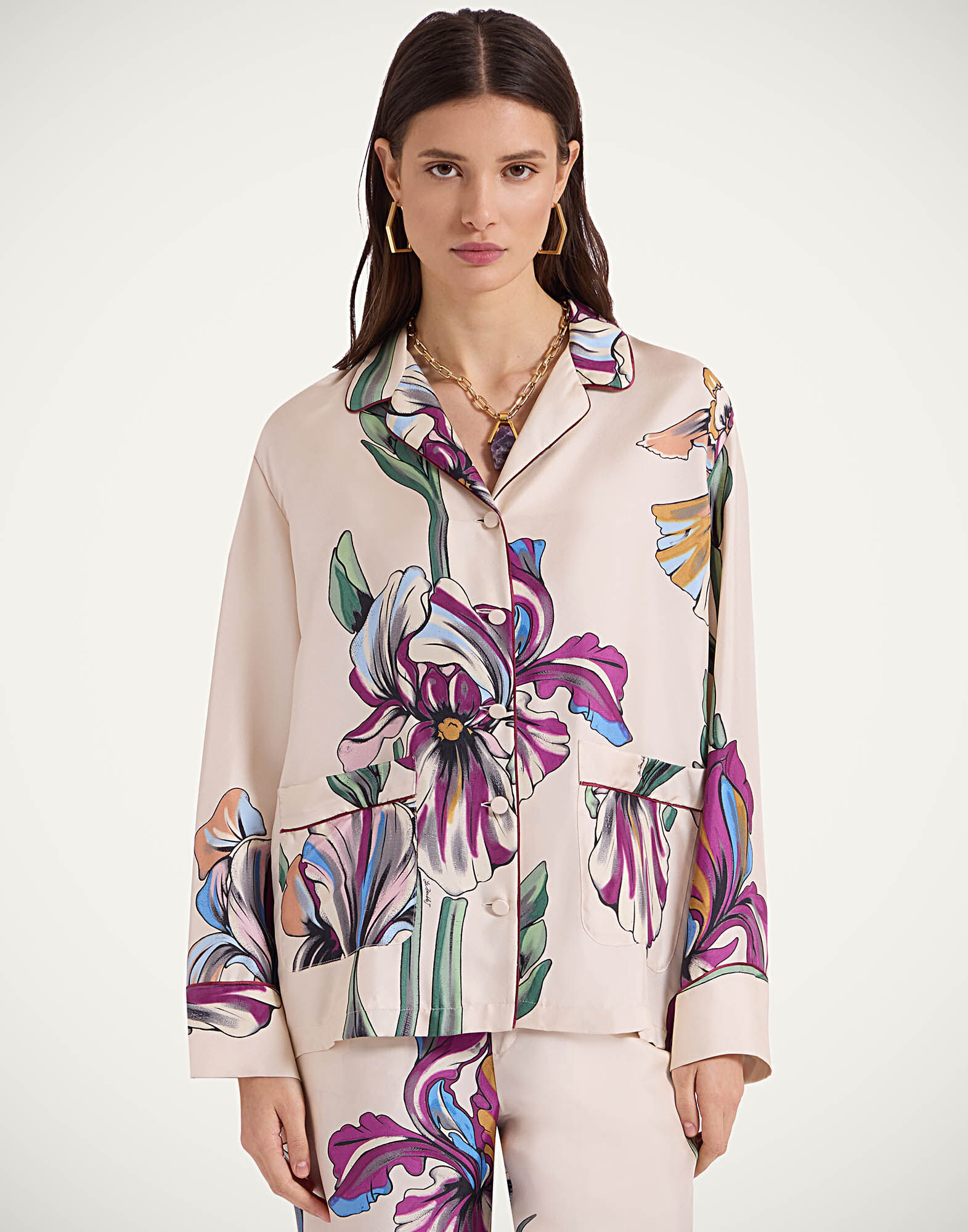 La DoubleJ Pajama Shirt Iris Ivory SHI0077SIL001IRS01WH04