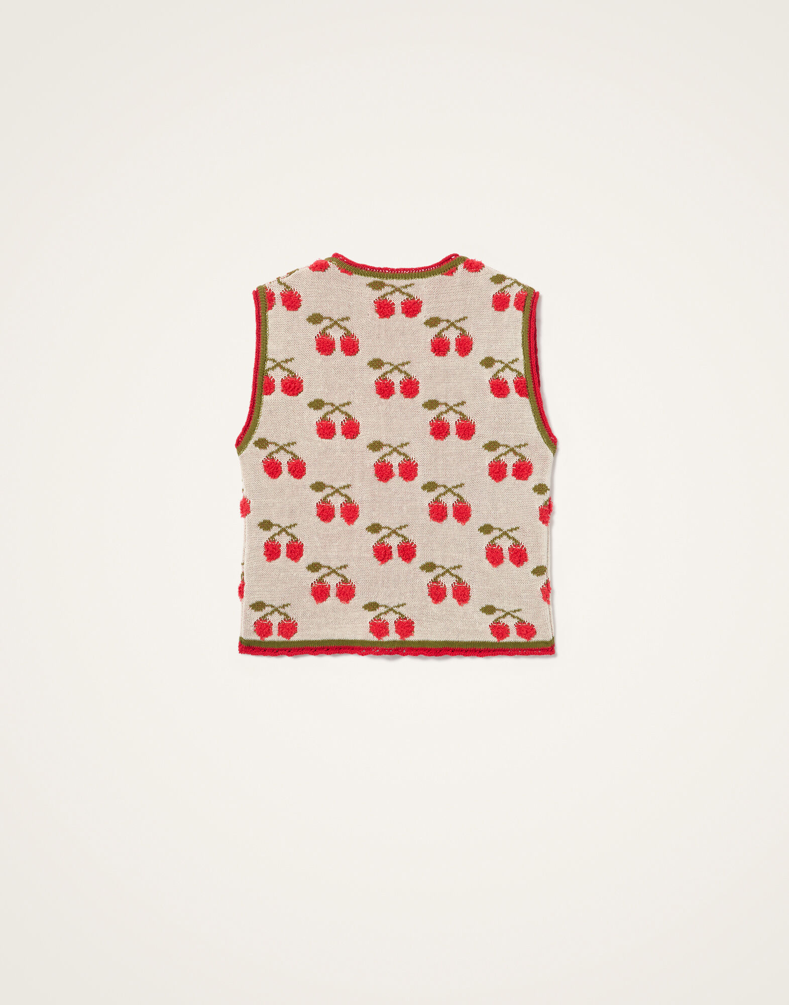 La DoubleJ Cherry Gilet Multicolor Ecru & Red PUL0357KNI204VA482BR05