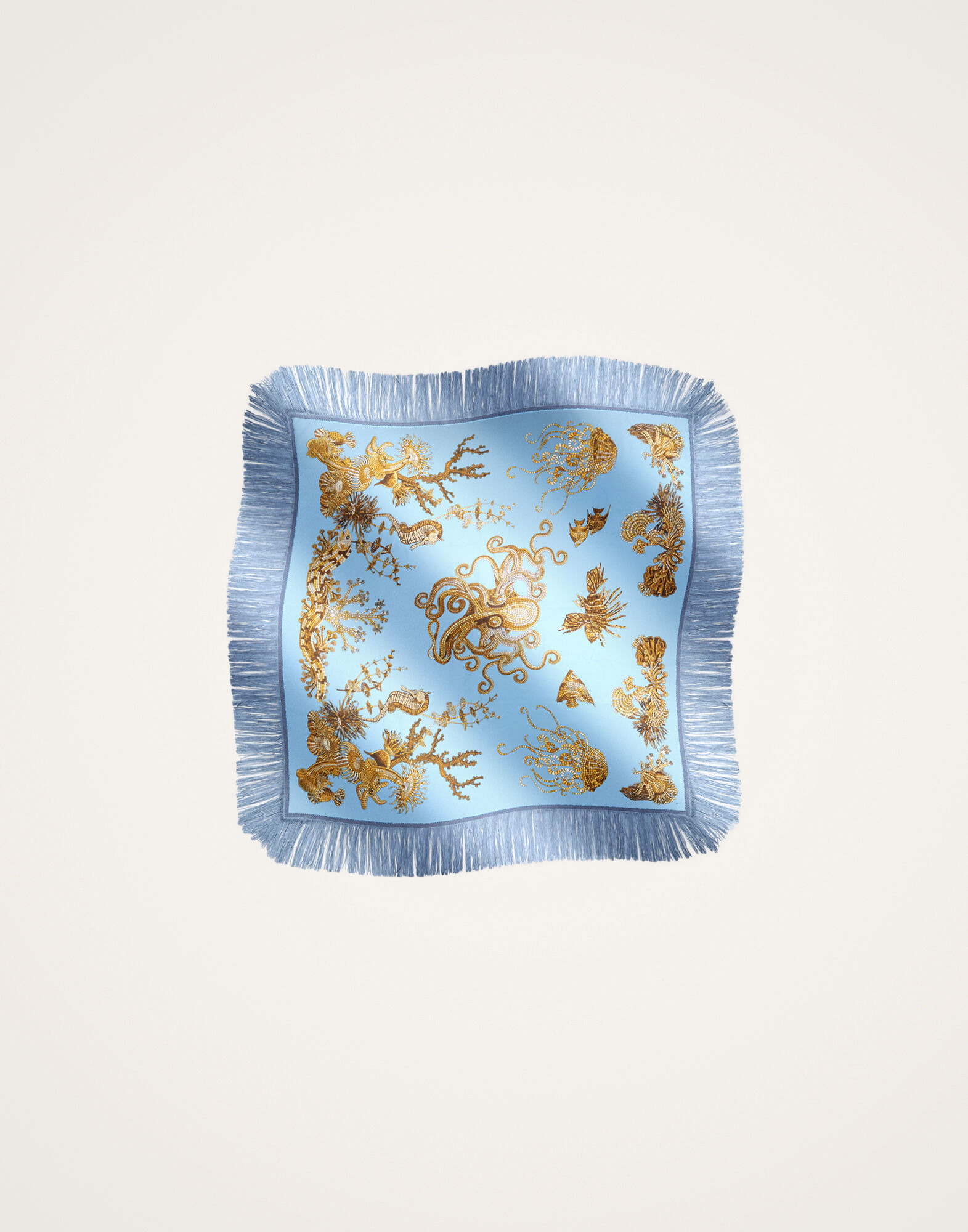 La DoubleJ Reversible Fringe Foulard 90 Oceania Plac&eacute;e Light Blue SCA0073SIL006OCE01BU01