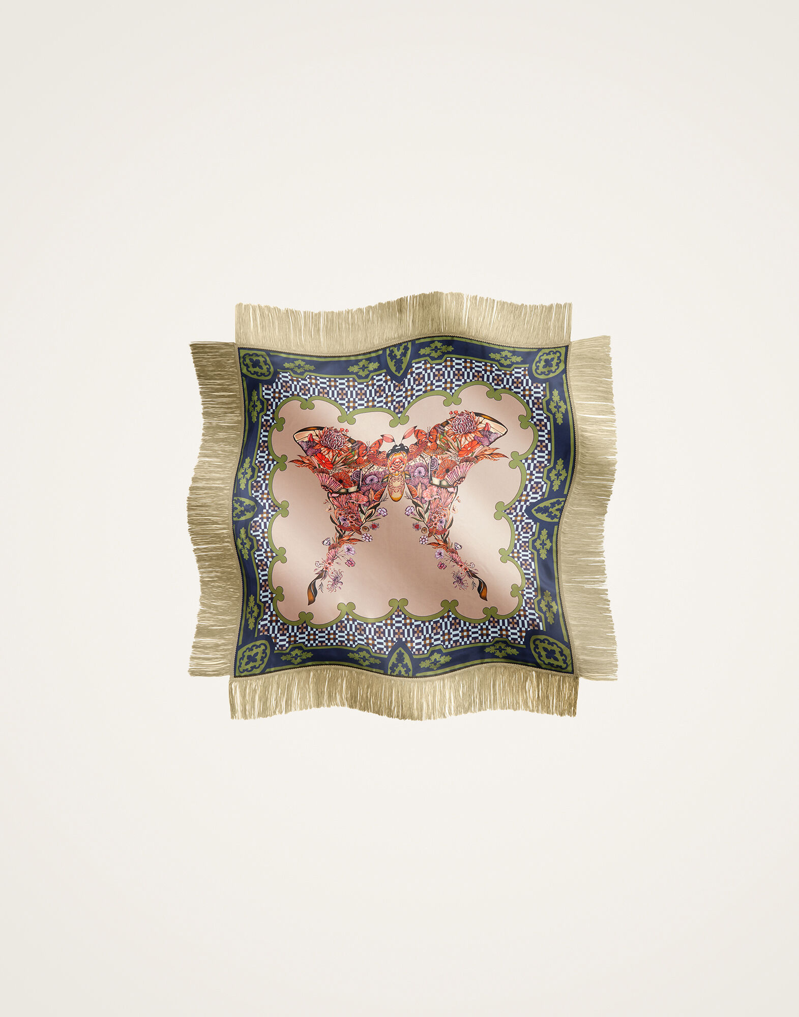 La DoubleJ Reversible Fringe Foulard 90 Mariposa Plac&eacute;e Celeste SCA0073SIL006MAR07BU12