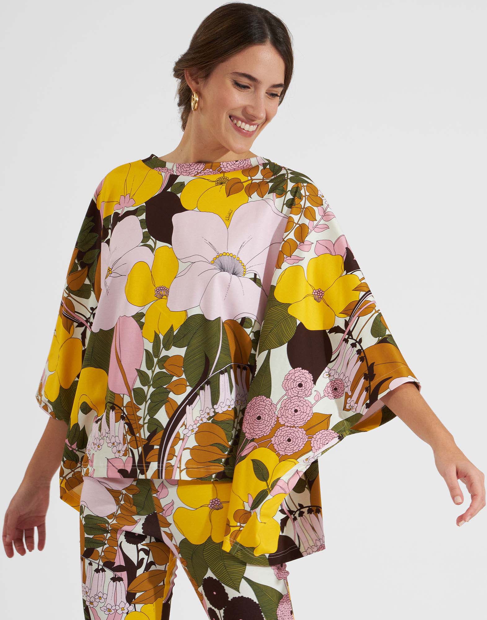 La DoubleJ Meditation Poncho Big Flower Rose TOP0055INT001BFL03PI01