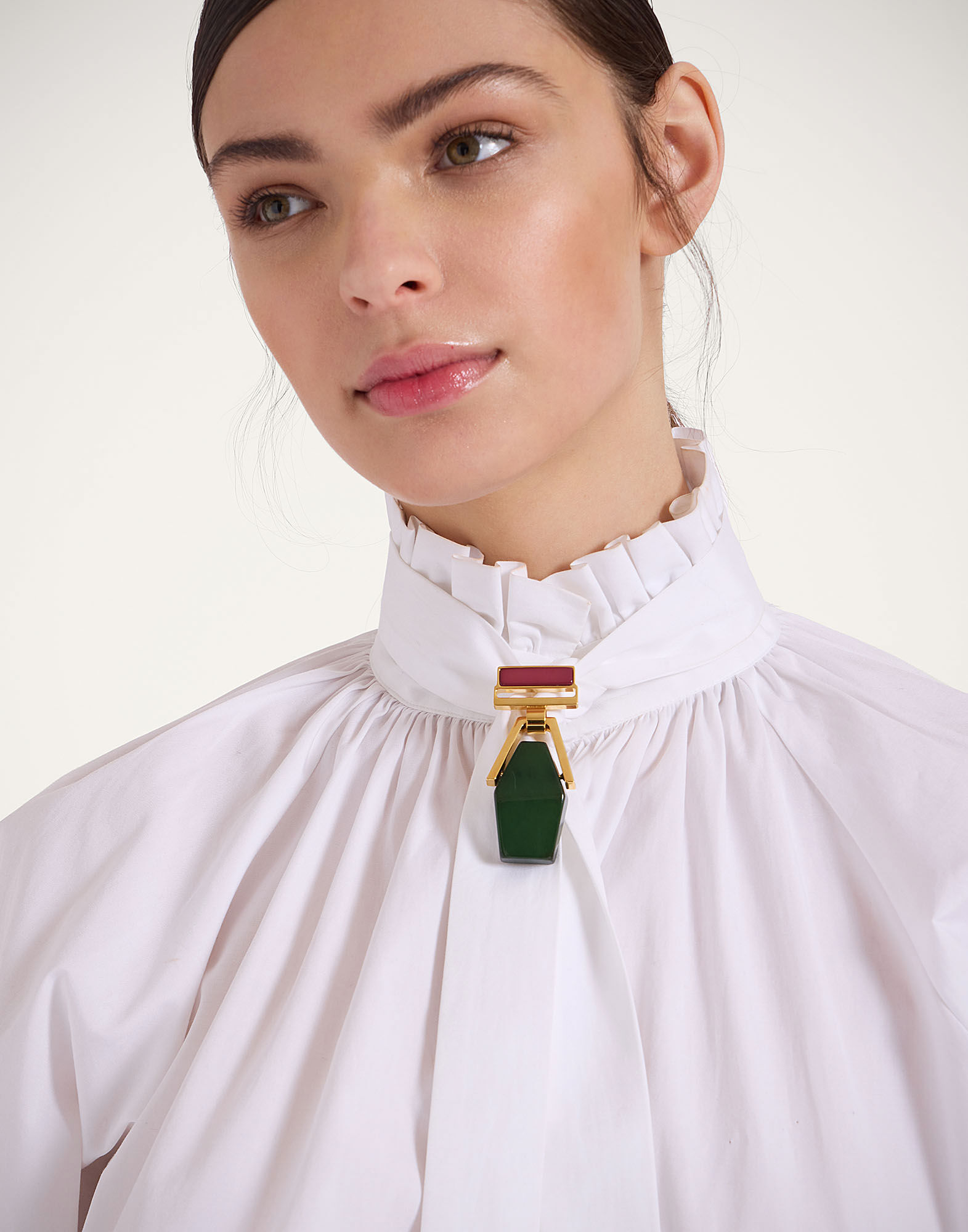 La DoubleJ Portal Brooch 24k Gold Plate & Green Resin BCH0002POL014SOLIDGR03