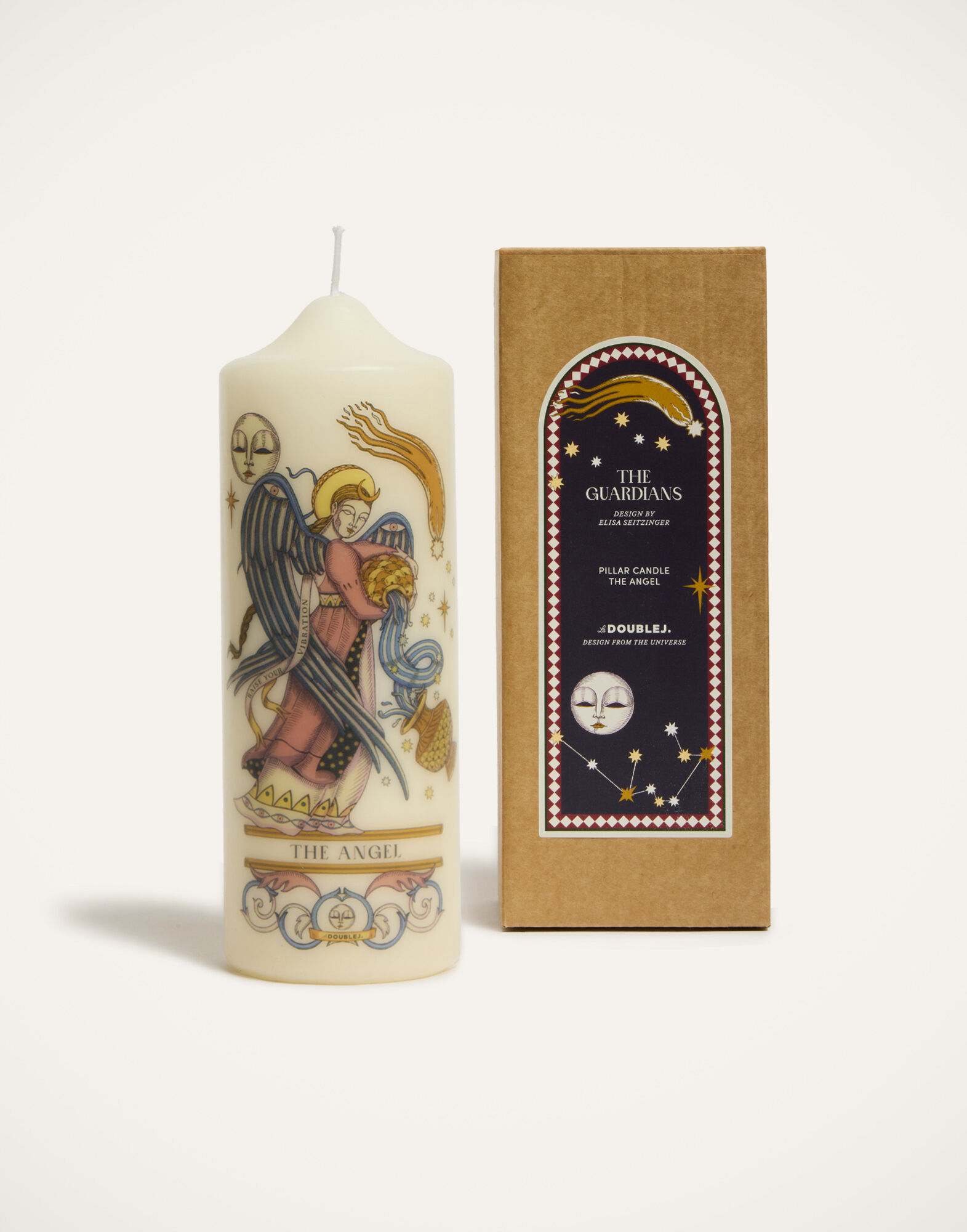 La DoubleJ Printed Pillar Candle The Angel Multicolor CAN0011WAX001ANG01MU01
