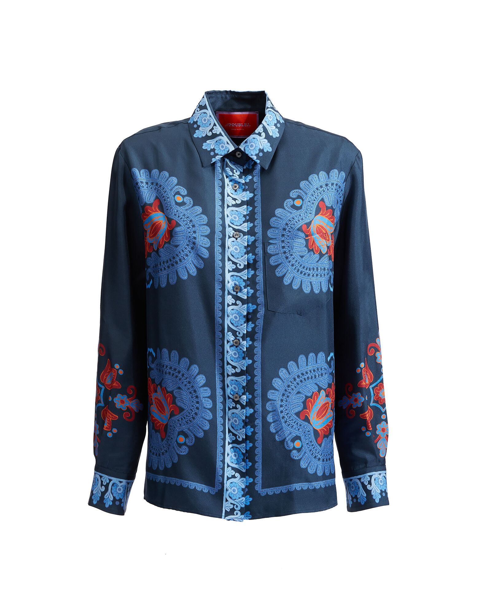 La DoubleJ Boy Shirt Folky Hearts Blue Plac&eacute;e SHI0040SIL006FLH0005