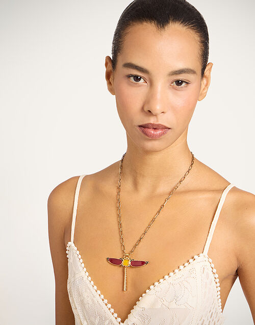 La DoubleJ Dragonfly Necklace Enameled 24K Gold Plate And Yellow Agate NEC0065BRA008AGA03RE07