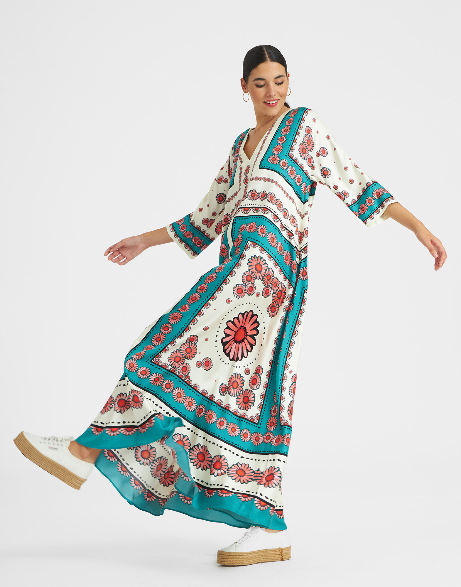 La DoubleJ Muumuu Dress Daisy Plac&eacute;e Turquoise DRE0225SIL006DAY0008