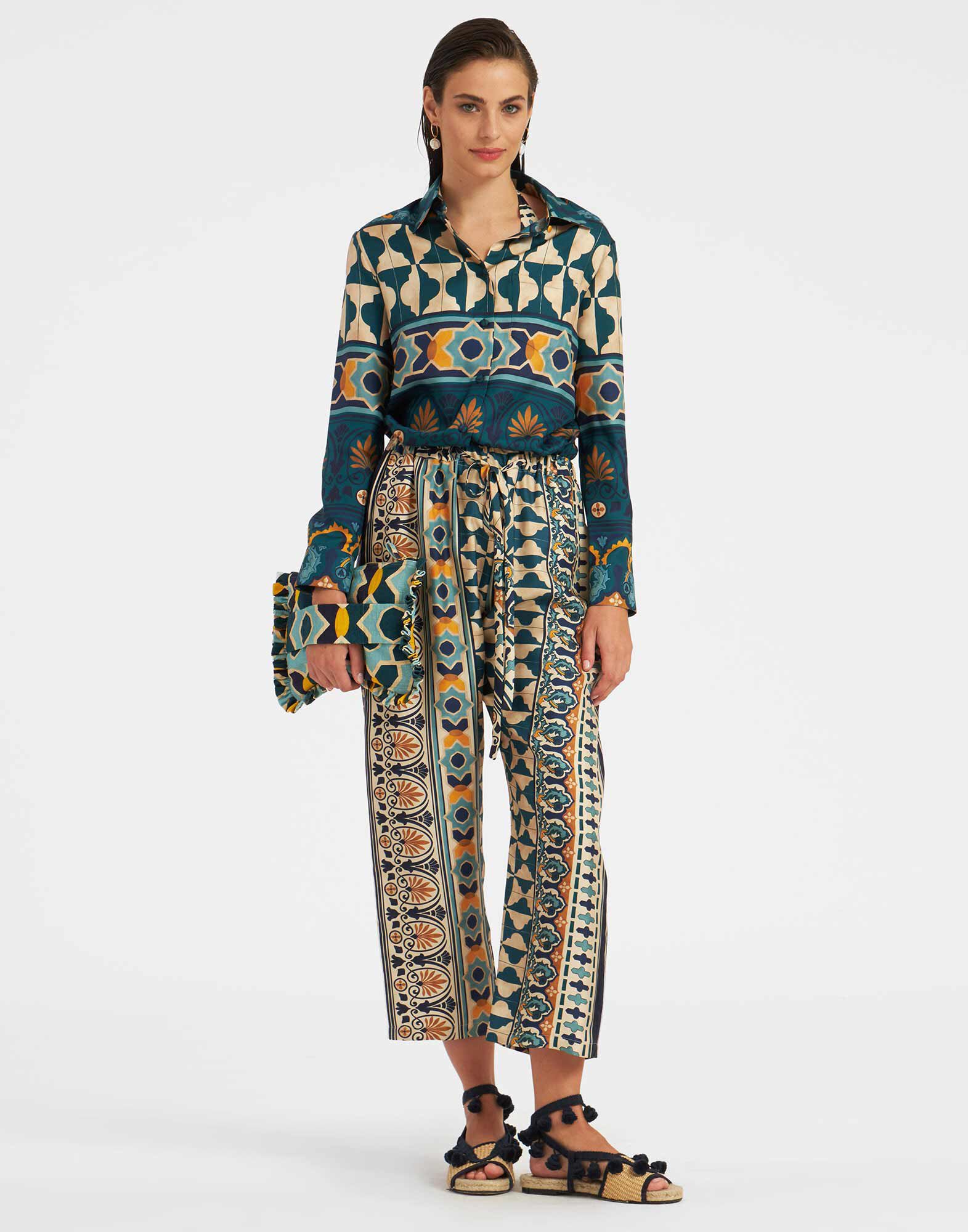 La DoubleJ Drawstring Pants Casareale Small Plac&egrave;e Cream TRO0053SIL001REA02WH03