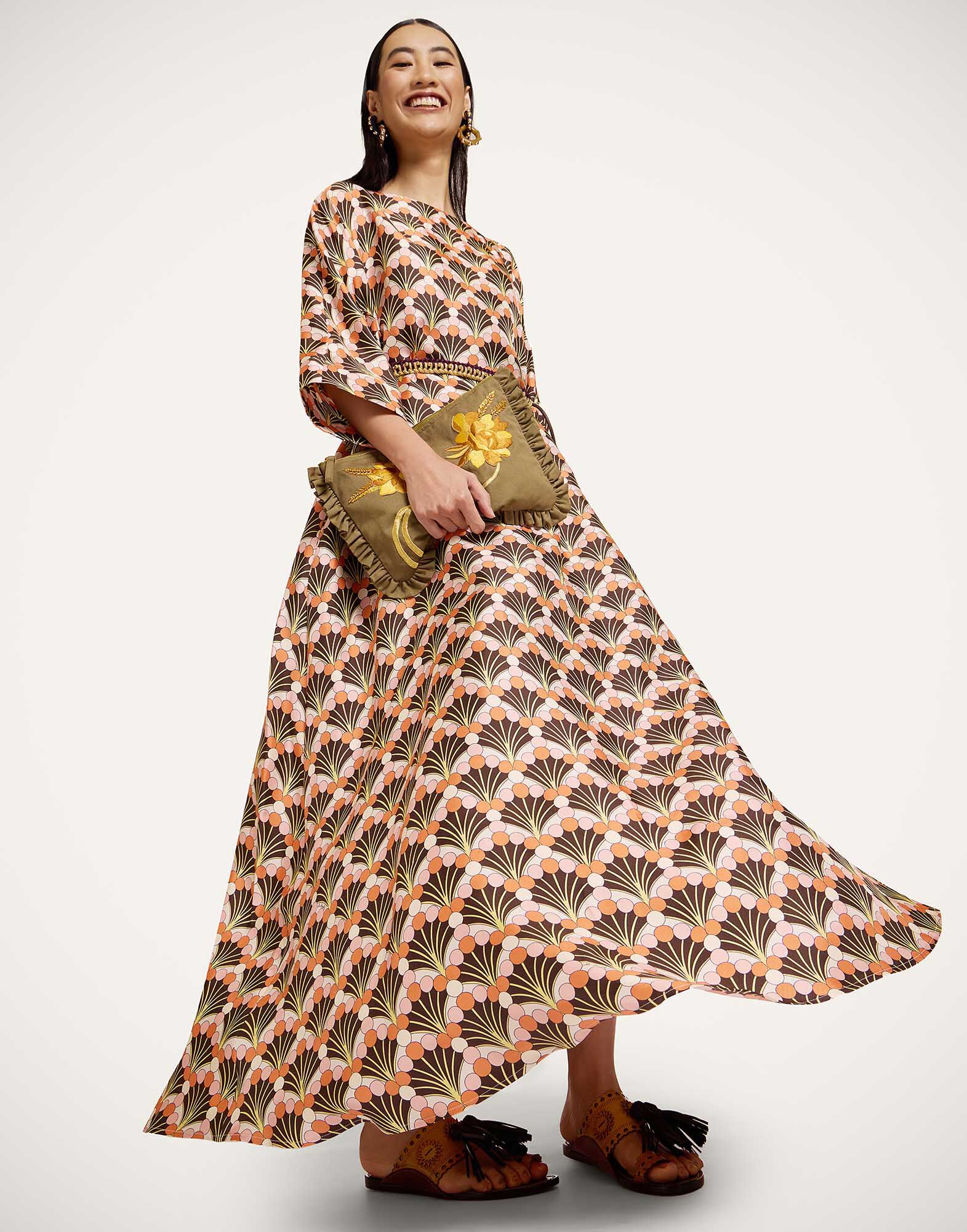 La DoubleJ Muumuu Dress Round Neck Florette Fan Brown DRE0370SIL001FLF02BR02