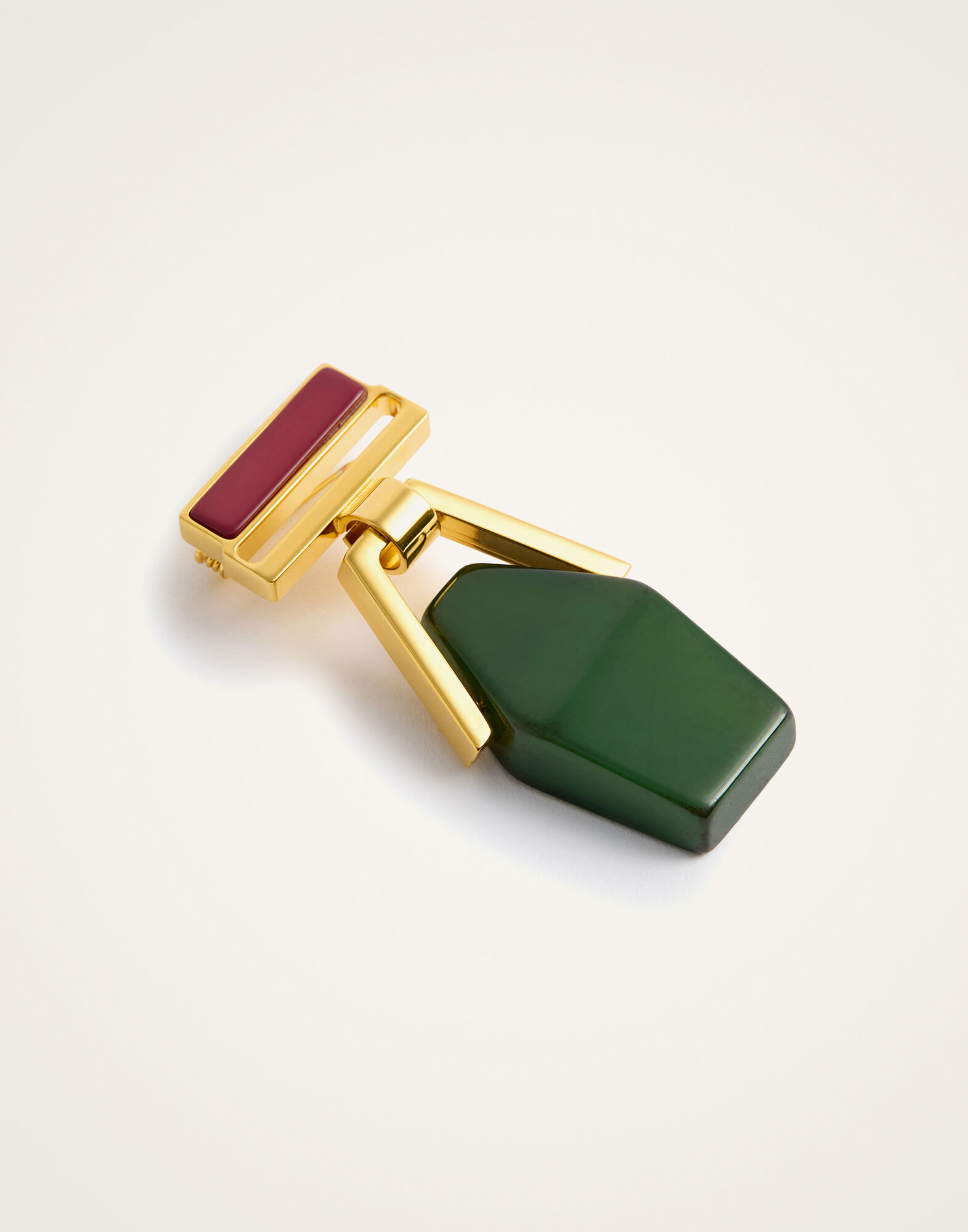 La DoubleJ Portal Brooch 24k Gold Plate & Green Resin BCH0002POL014SOLIDGR03