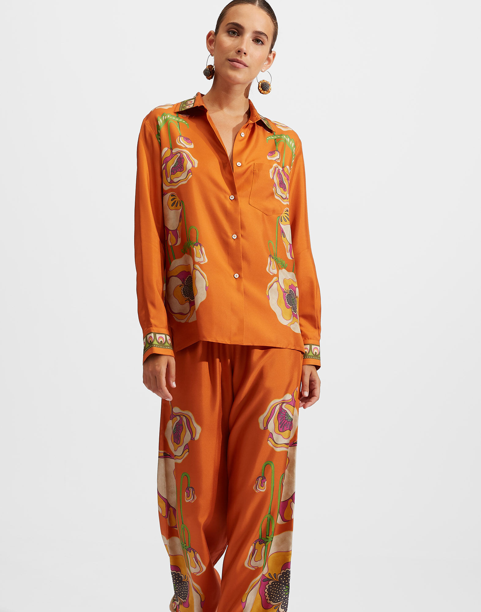 La DoubleJ Boy Shirt Poppies Orange Plac&eacute;e SHI0040SIL006PPP0005