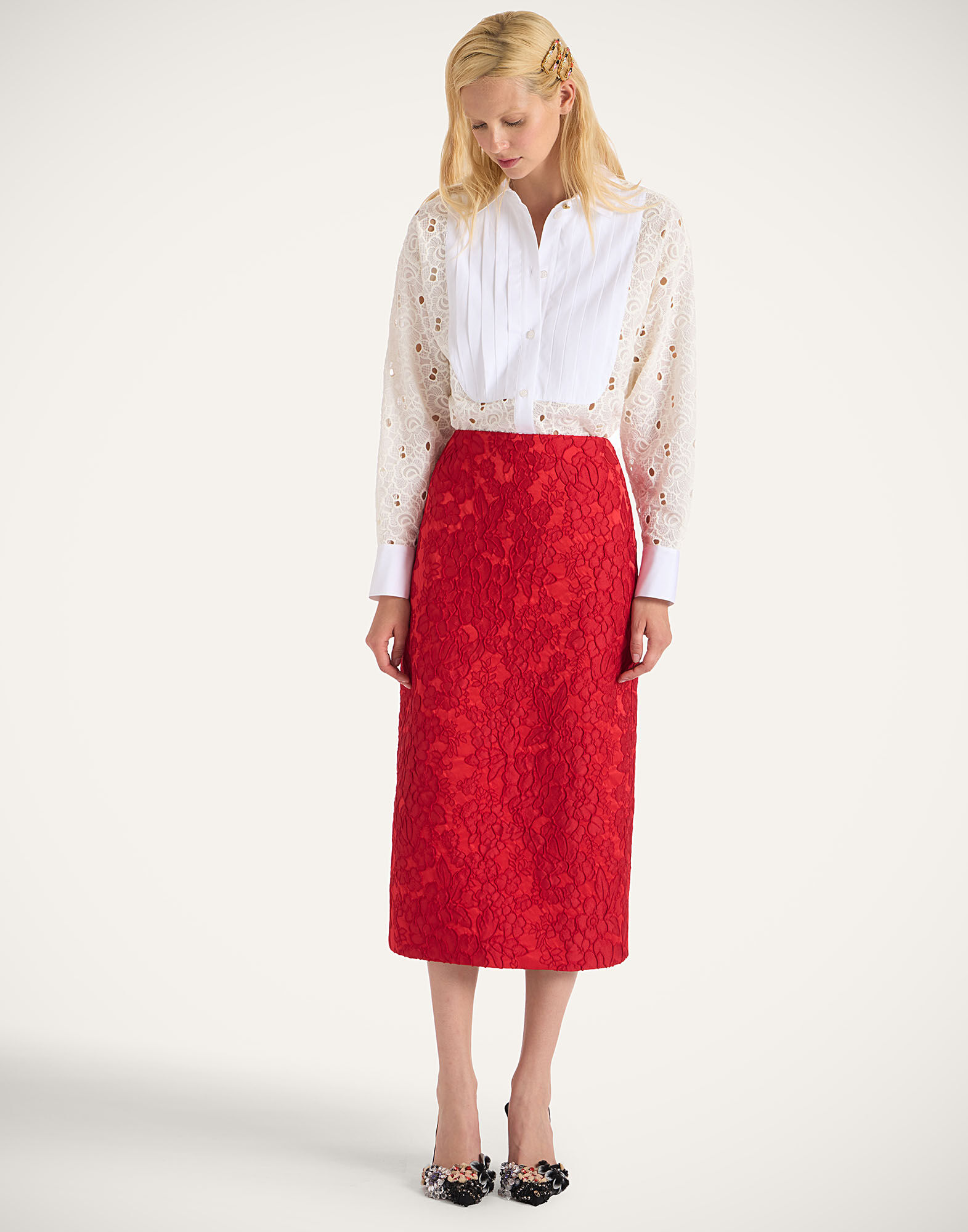 La DoubleJ Pencil Skirt Peony Red SKI0011JCQ111PEO04RE01