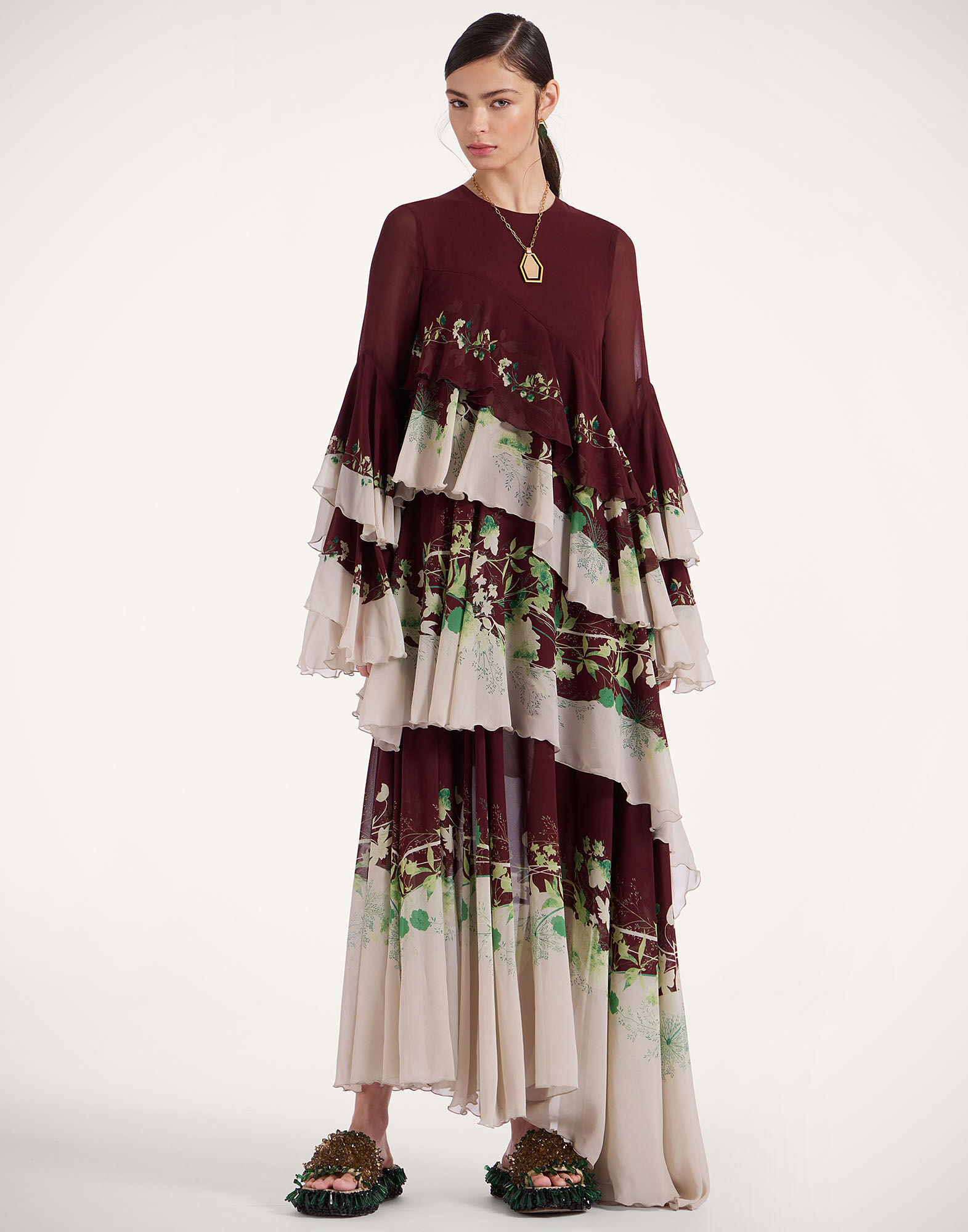 La DoubleJ Naiad Dress Woodland Plac&eacute;e Burgundy DRE0858SIL014WOD01RE02