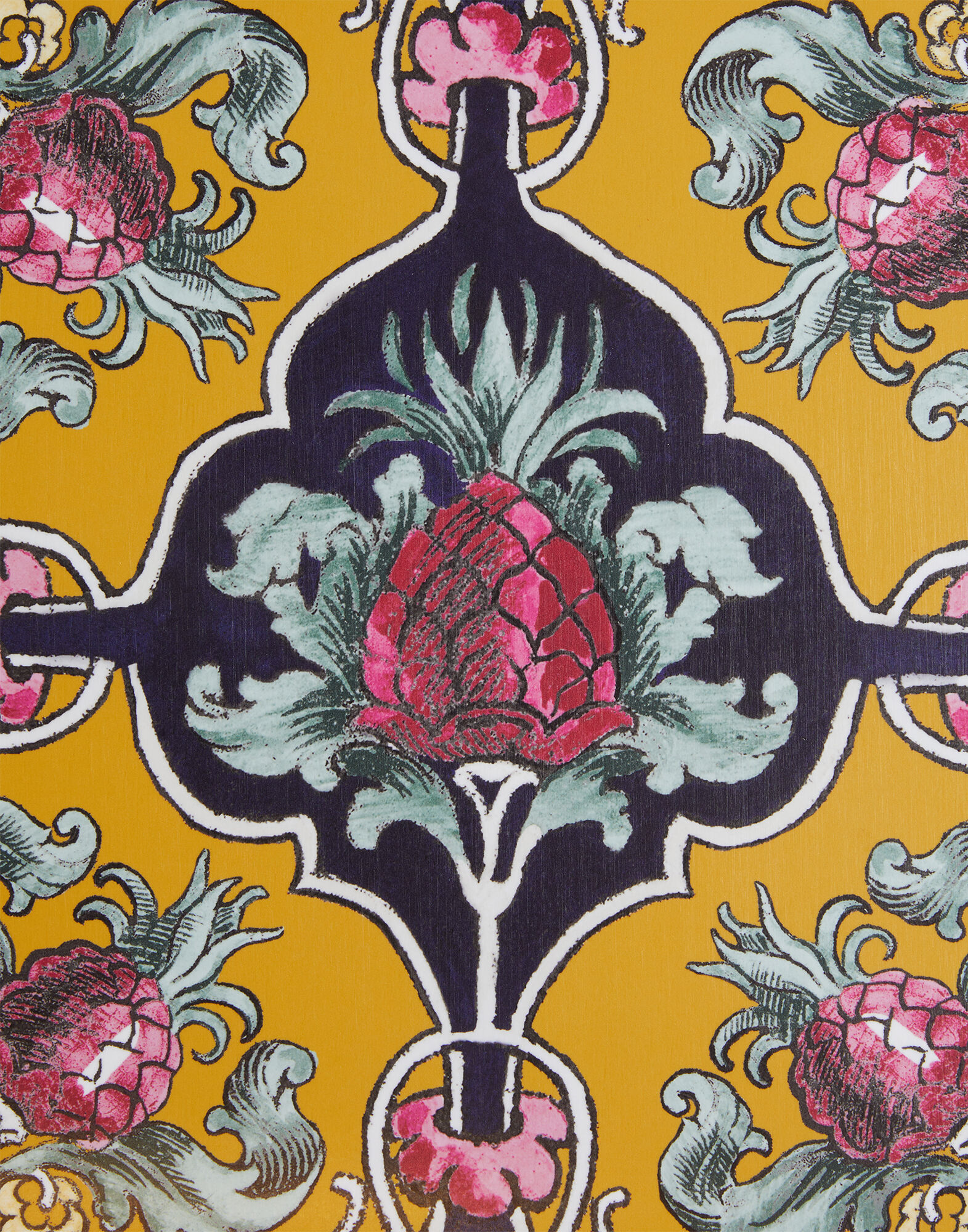 La DoubleJ Large Round Printed Tray Ananas Yellow TRA0006WOD001ANA01YE02