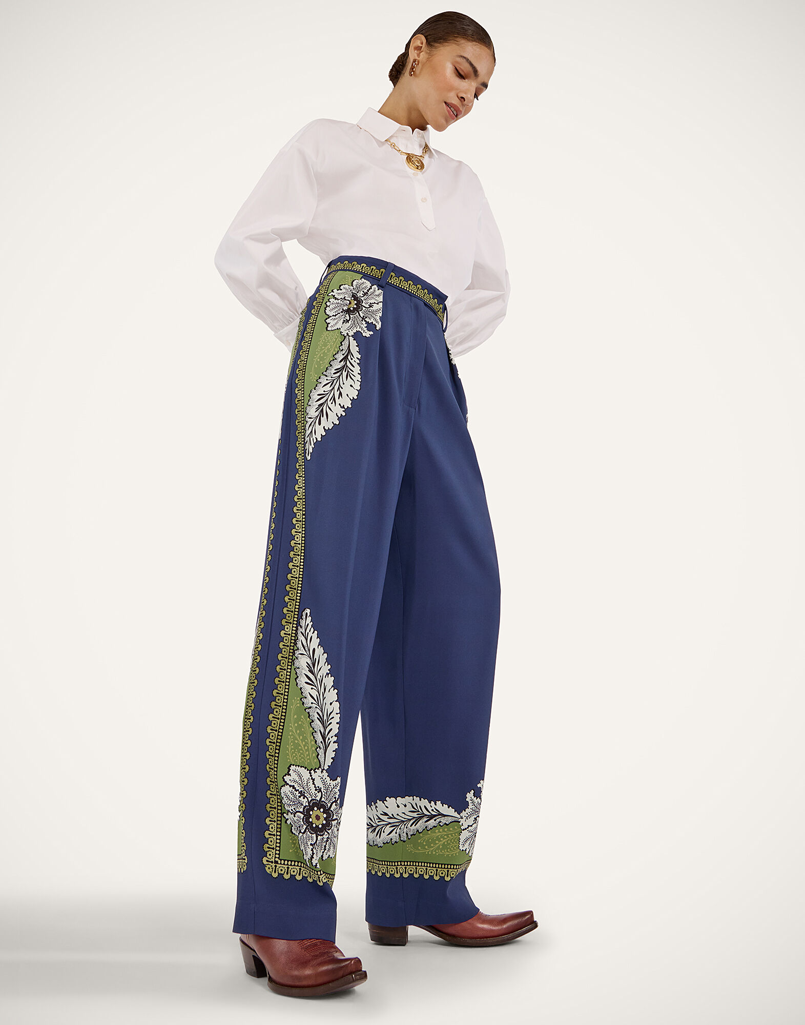 La DoubleJ Brooklyn Pants Bounty Plac&eacute;e Navy TRO0175VIS011BOU01BU06