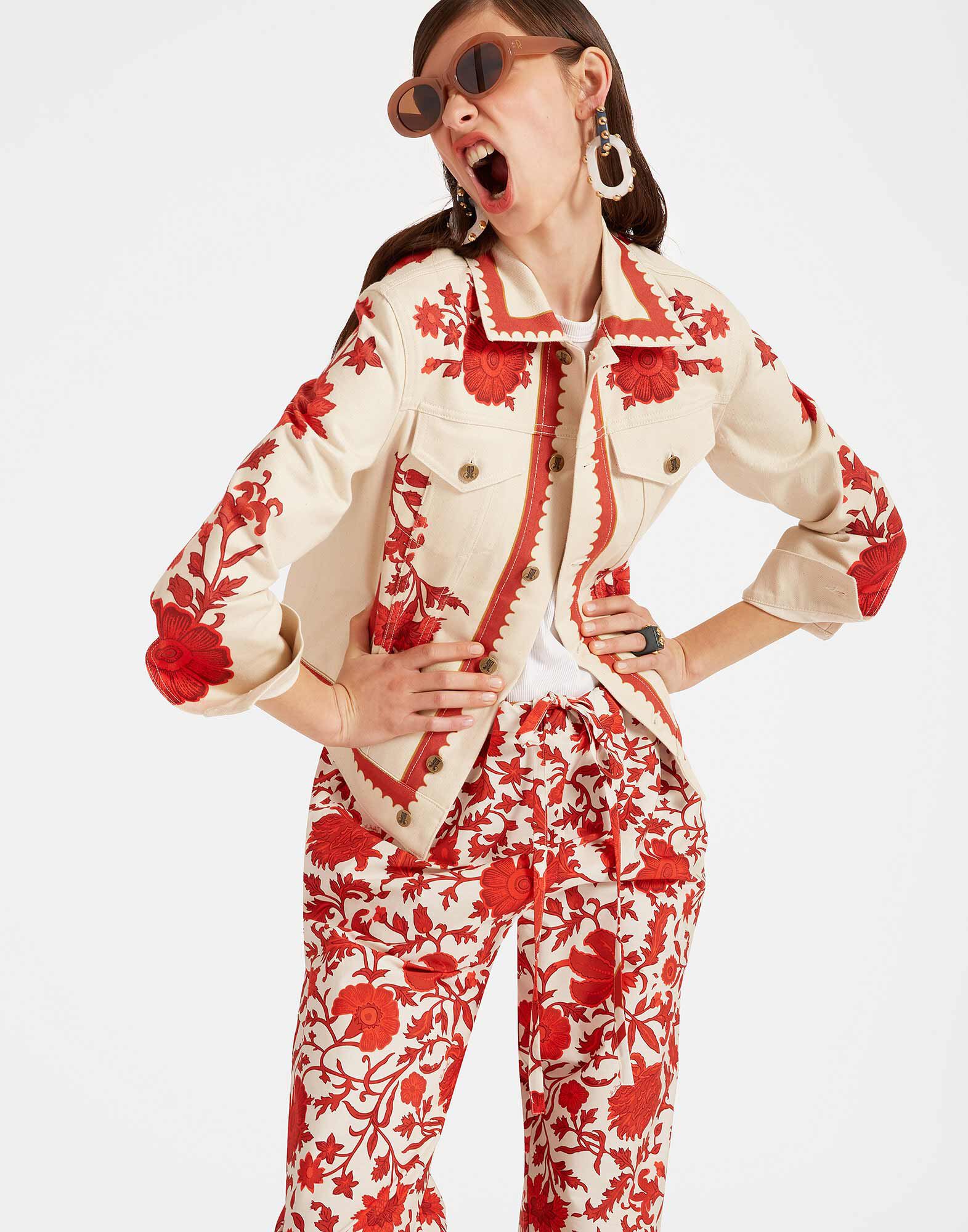 La DoubleJ JJ Jean Jacket Dragonflower Plac&eacute;e Red JAC0070DEN001DRE05RE01