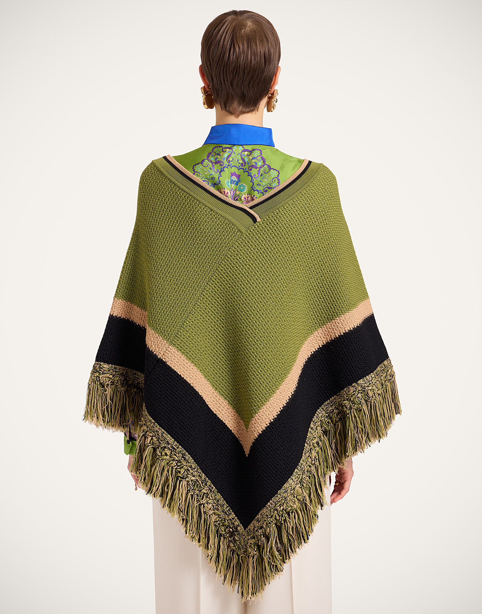 La DoubleJ Dreamcatcher Poncho Color Block Green & Brown SCA0089KNI180VA424BR02