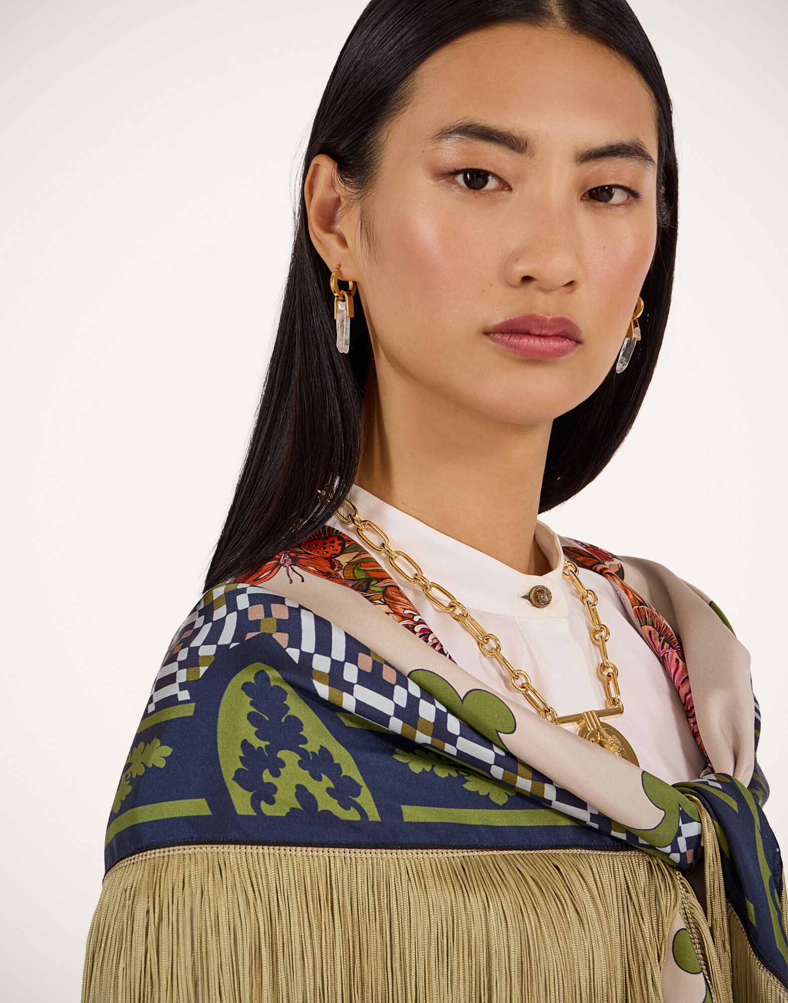 La DoubleJ Reversible Fringe Foulard 90 Mariposa Plac&eacute;e Celeste SCA0073SIL006MAR07BU12