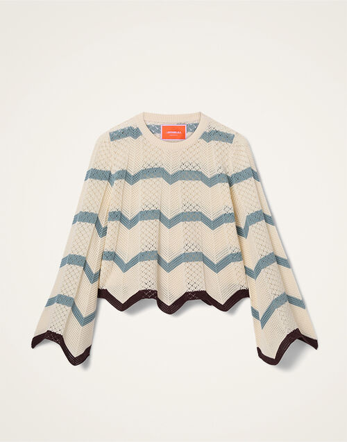 La DoubleJ Chevron Crop Sweater Color Block Ivory & Blue PUL0146KNI084VA506BU03