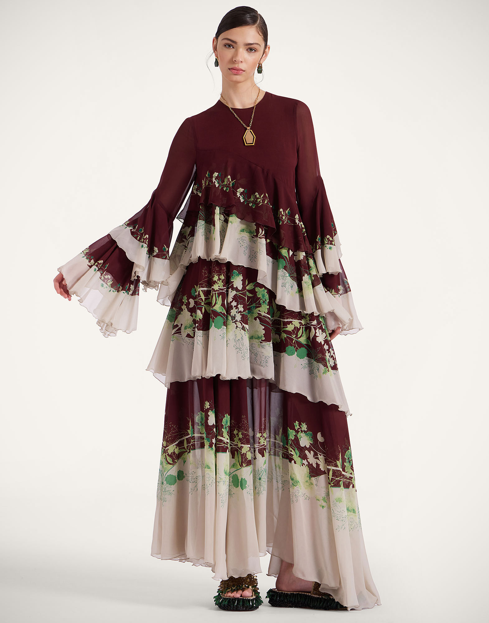 La DoubleJ Naiad Dress Woodland Plac&eacute;e Burgundy DRE0858SIL014WOD01RE02