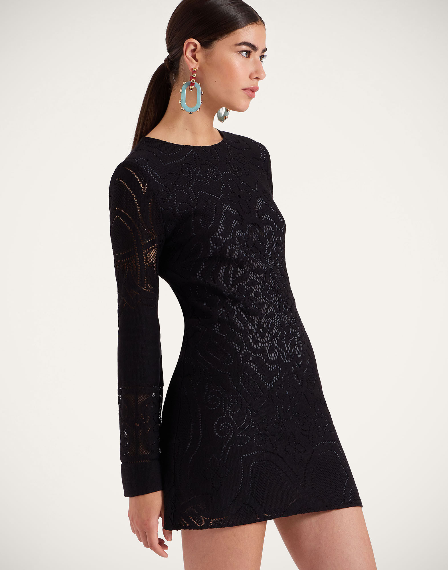 La DoubleJ Lacey Mini Supreme Swing Dress Solid Black DRE0801EMB064SOLIDBL01