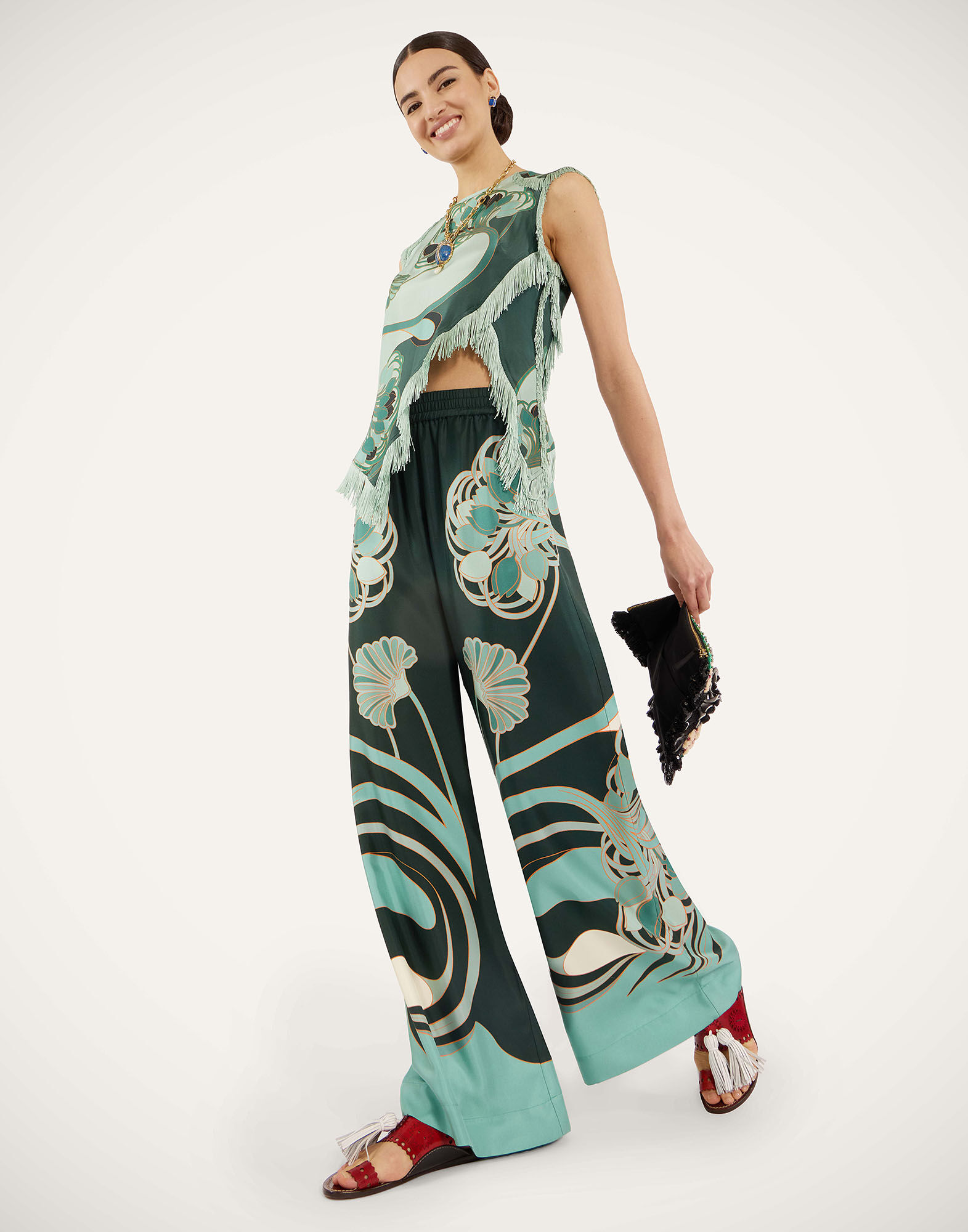 La DoubleJ Palazzo Pants Blooming Tulip Plac&eacute;e Dark Green TRO0026SIL001BTU01GR03