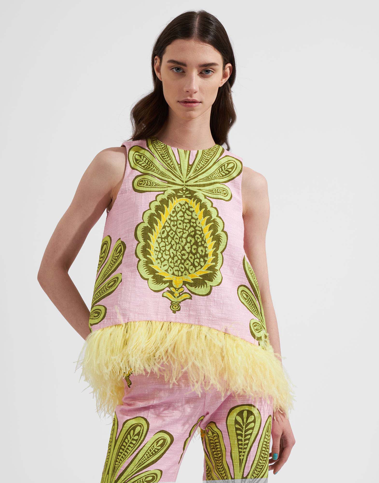 La DoubleJ La Scala Top (With Feathers) Big Pineapple Pink TOP0013COT005PNP01PI01