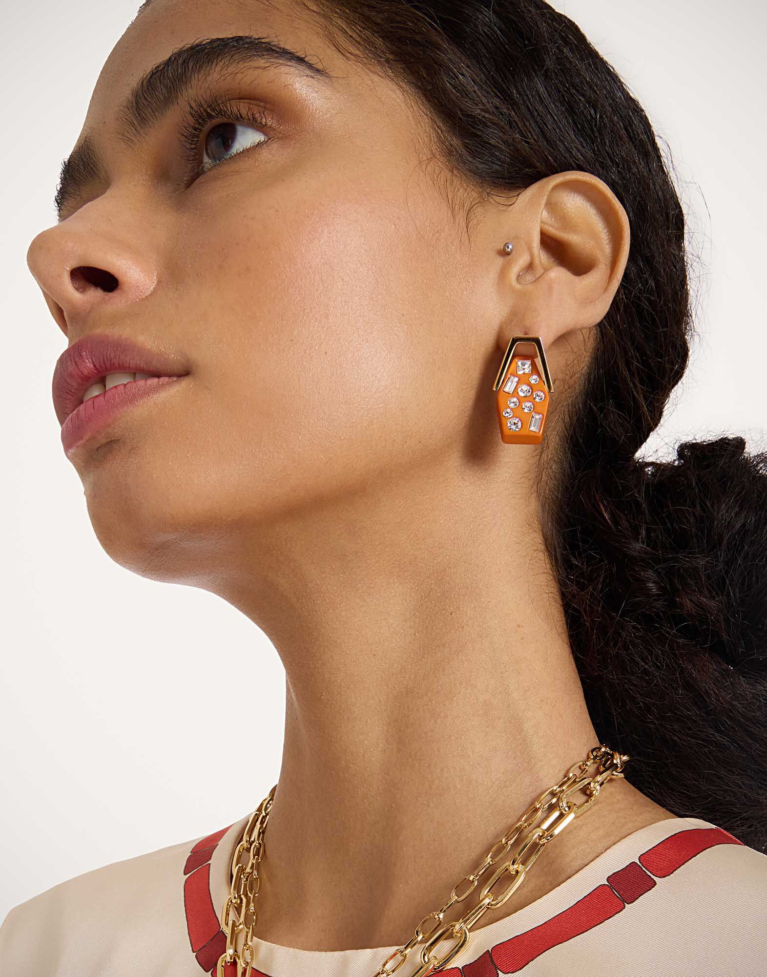 La DoubleJ Crystalled Portal Earrings 24k Gold Plate & Orange Resin  with Crystals EAR0058POL015SOLIDOR02