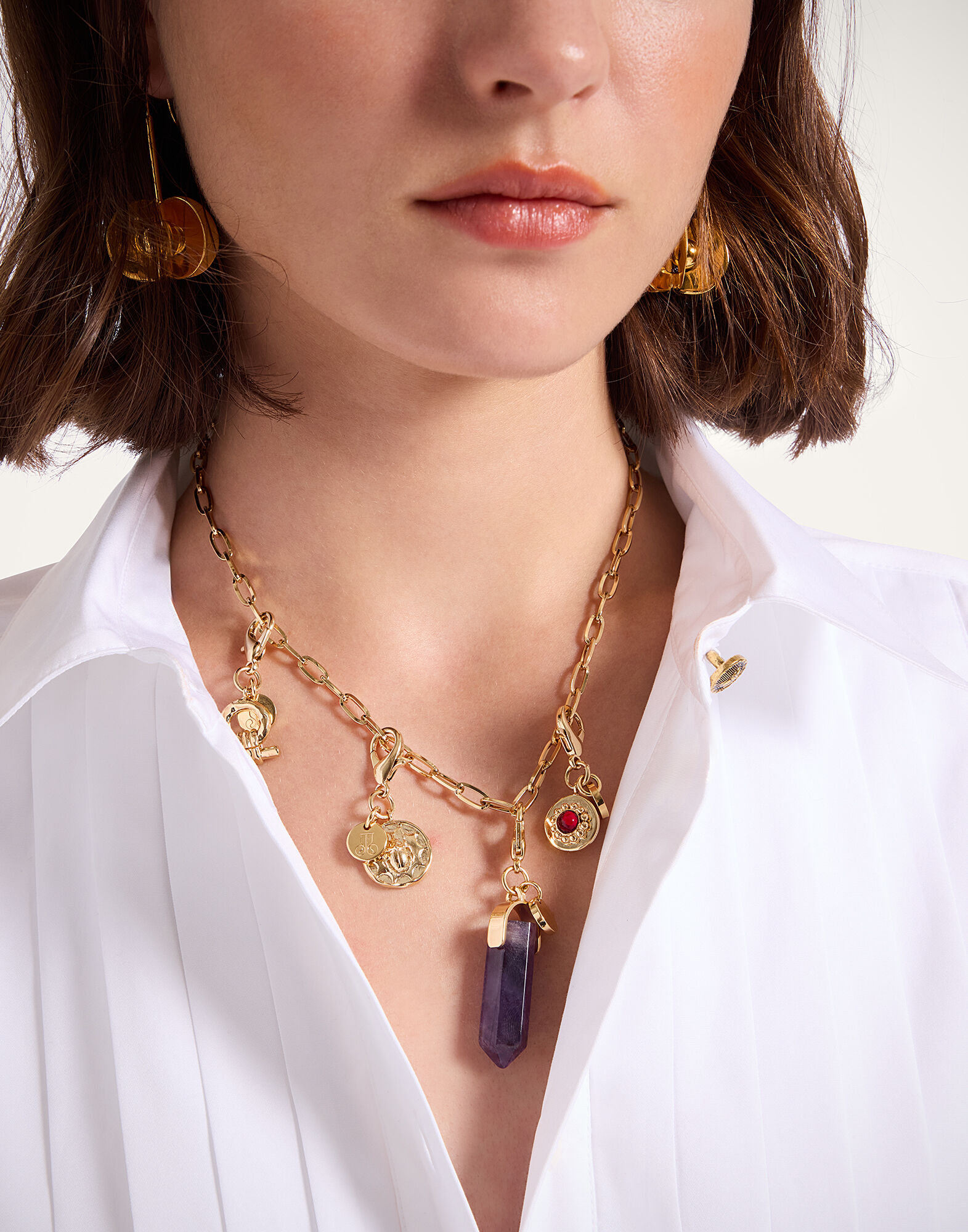 La DoubleJ Pillar Charm 24k Gold Plate & Amethyst CHM0017BRA003AME01YE05