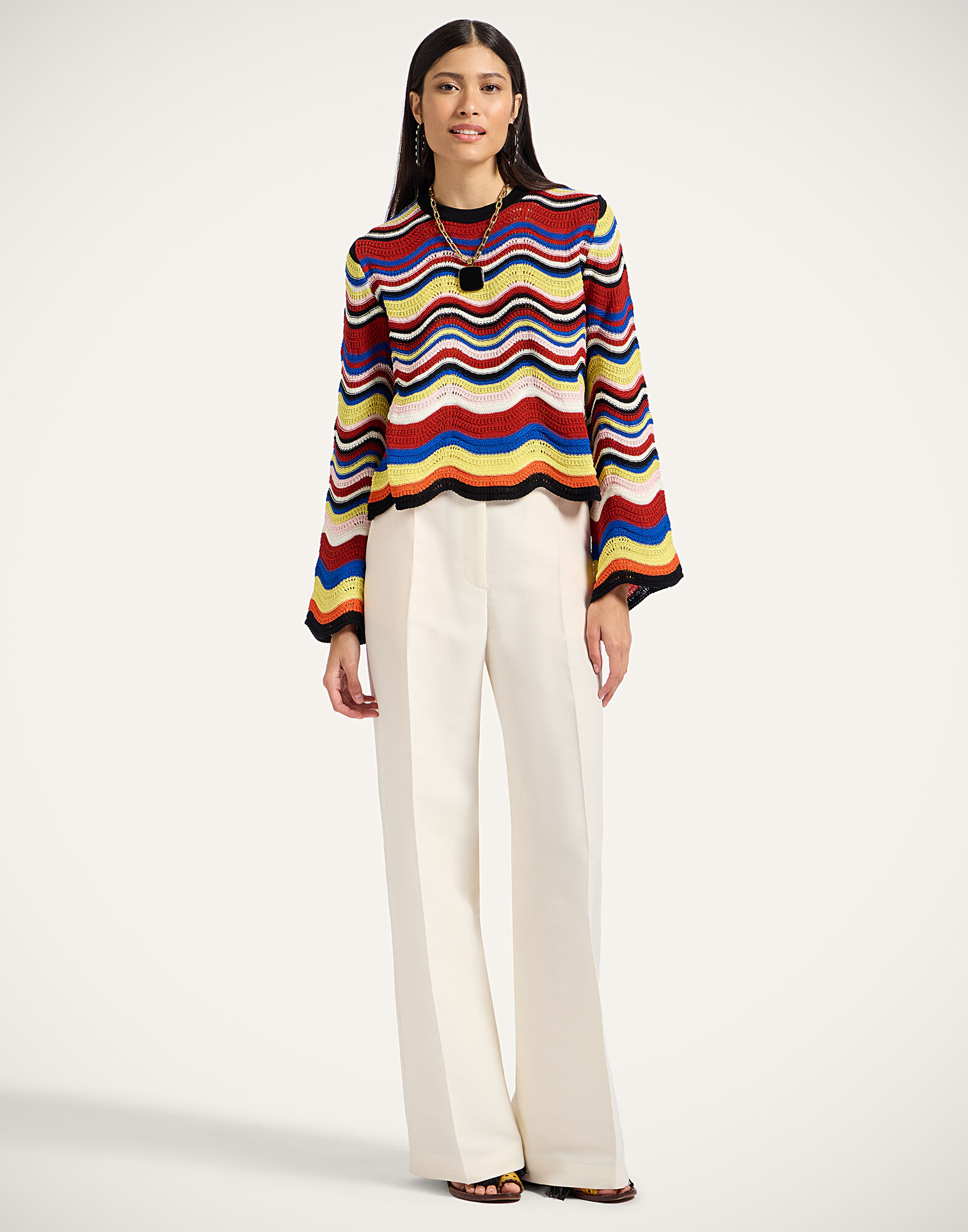 La DoubleJ Chevron Crop Sweater Multicolor Pink & Red PUL0146KNI158VA365PI01