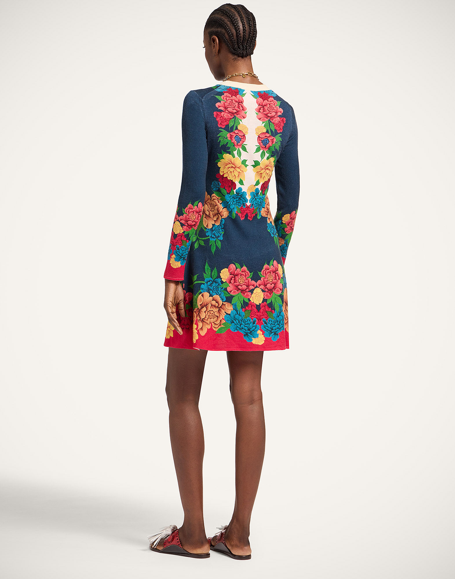 La DoubleJ Knit Long Sleeve Mini Swing Dress Queen Peony Plac&eacute;e Blue DRE1068KNI206VA484BU03