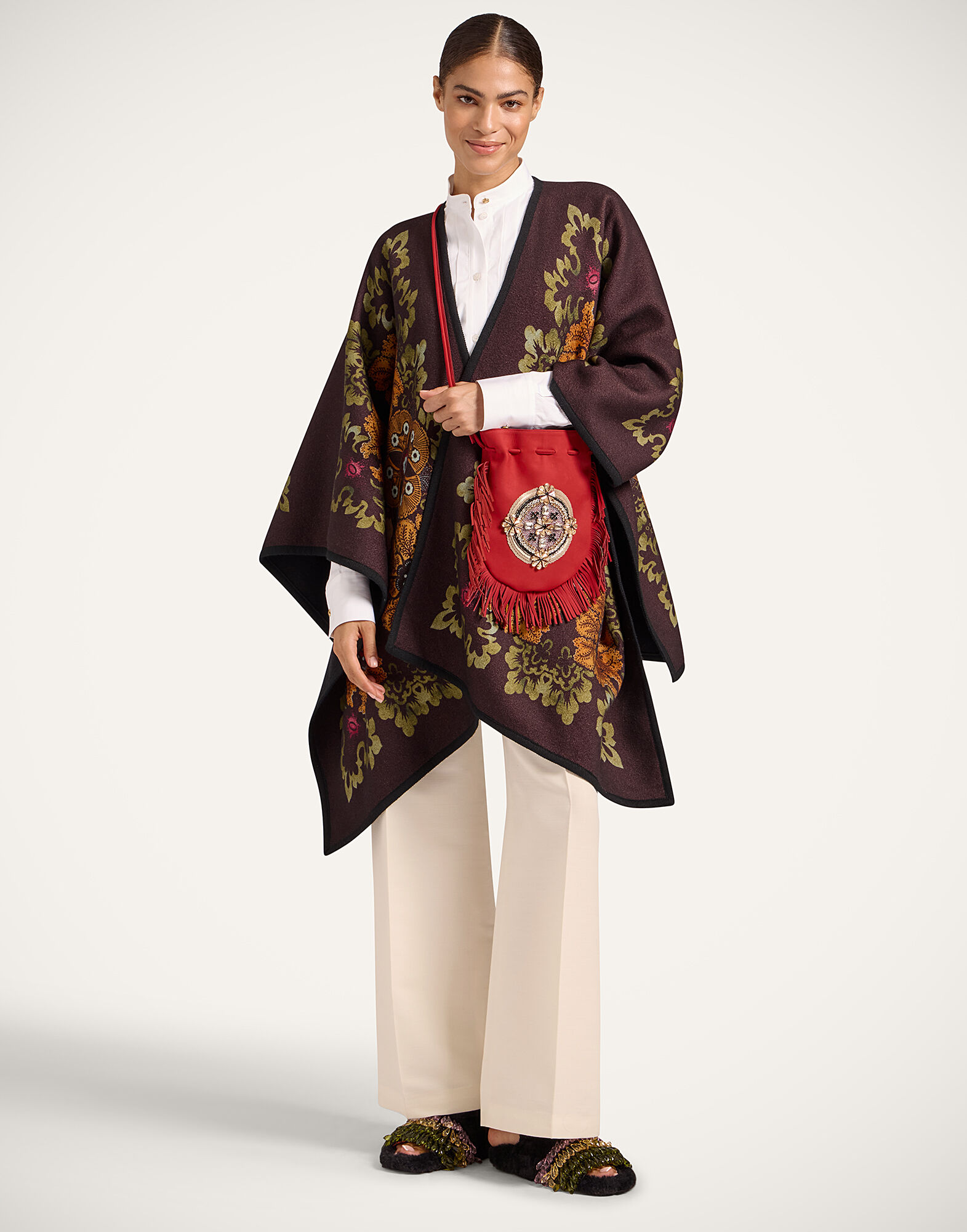 La DoubleJ Soul Poncho Bounty Plac&eacute;e Burgundy SCA0047PLA003BOU01RE07