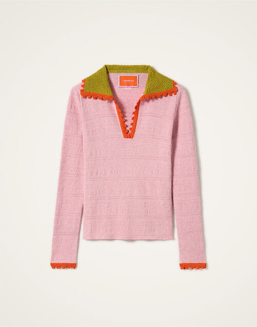 La DoubleJ Picket Polo Jumper Solid Pink PUL0280KNI154SOLIDPI01