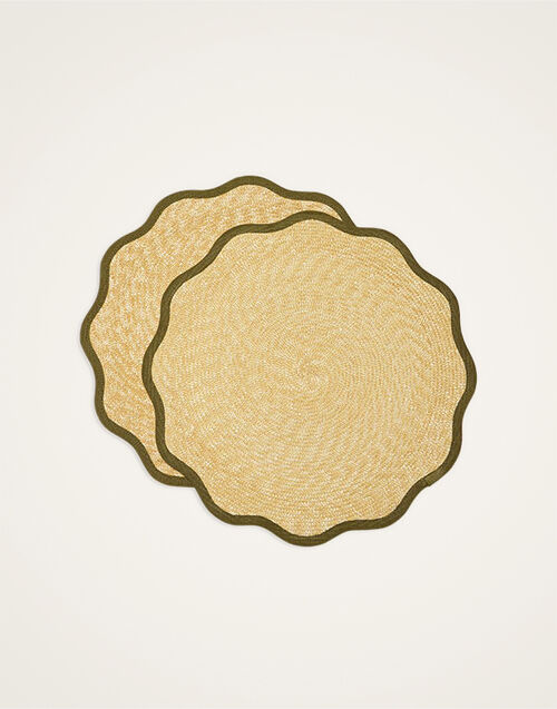 La DoubleJ Straw Cloud Placemats Set Of 2 Solid Olive PMT0031STR001SOLIDGR05