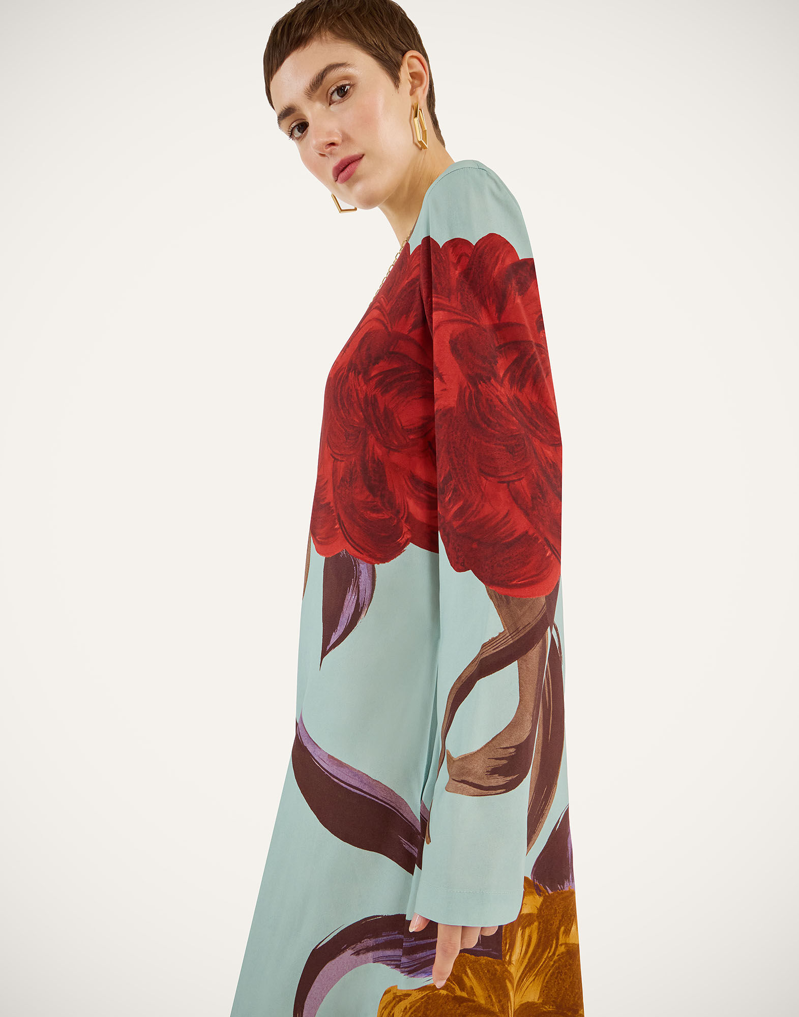 La DoubleJ Long Sleeve Swing Dress Peony Plac&eacute;e Light Blue DRE0231VIS001PEO06BU01