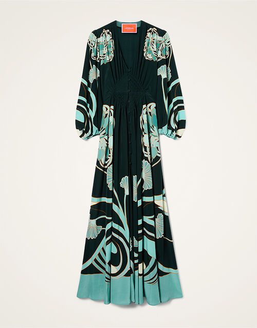 La DoubleJ Long Camerino Dress Blooming Tulip Plac&eacute;e Dark Green DRE0720CRE001BTU01GR03