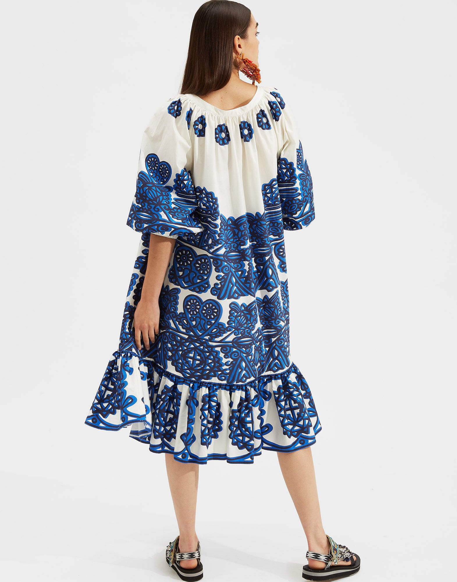 LaDoubleJ Folk Dress Parnaveg Cuore Blu DRE0230COT015PAC0002