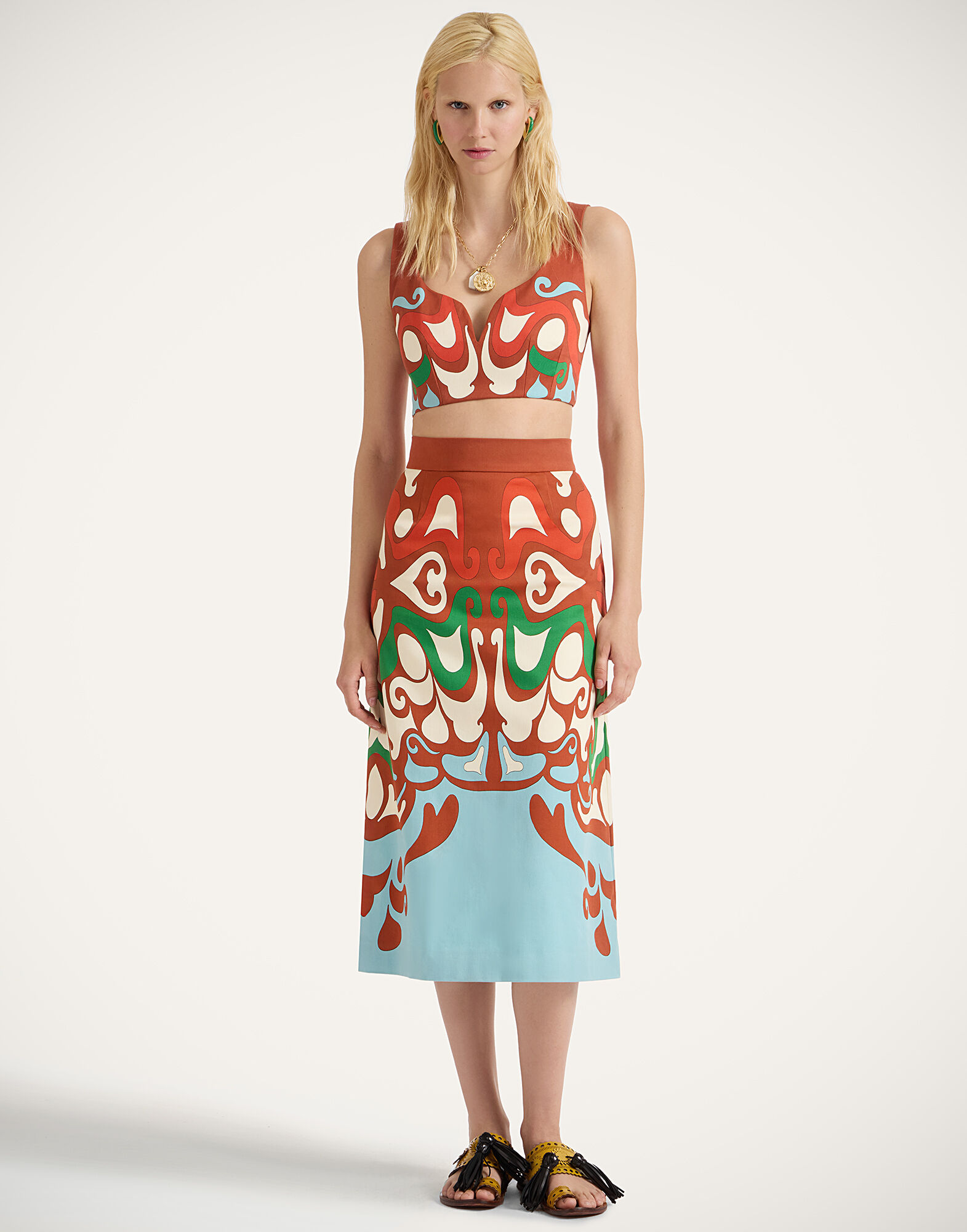 La DoubleJ Baia Skirt Phoenix Plac&eacute;e Light Blue SKI0081COT037PHO01BU01