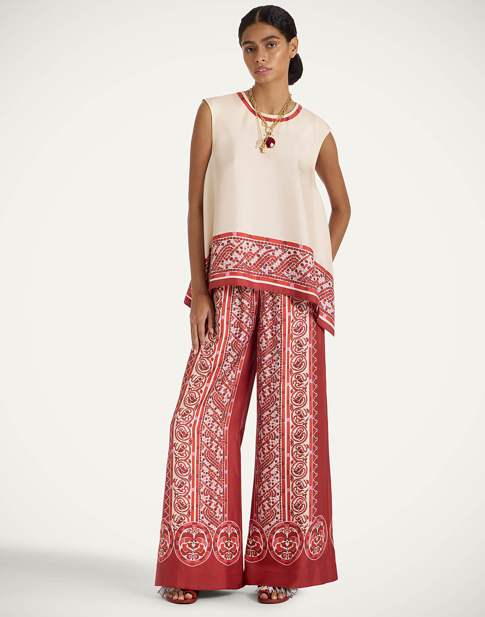 La DoubleJ Palazzo Pants Cobra Plac&eacute;e Red TRO0026SIL006COB01RE01