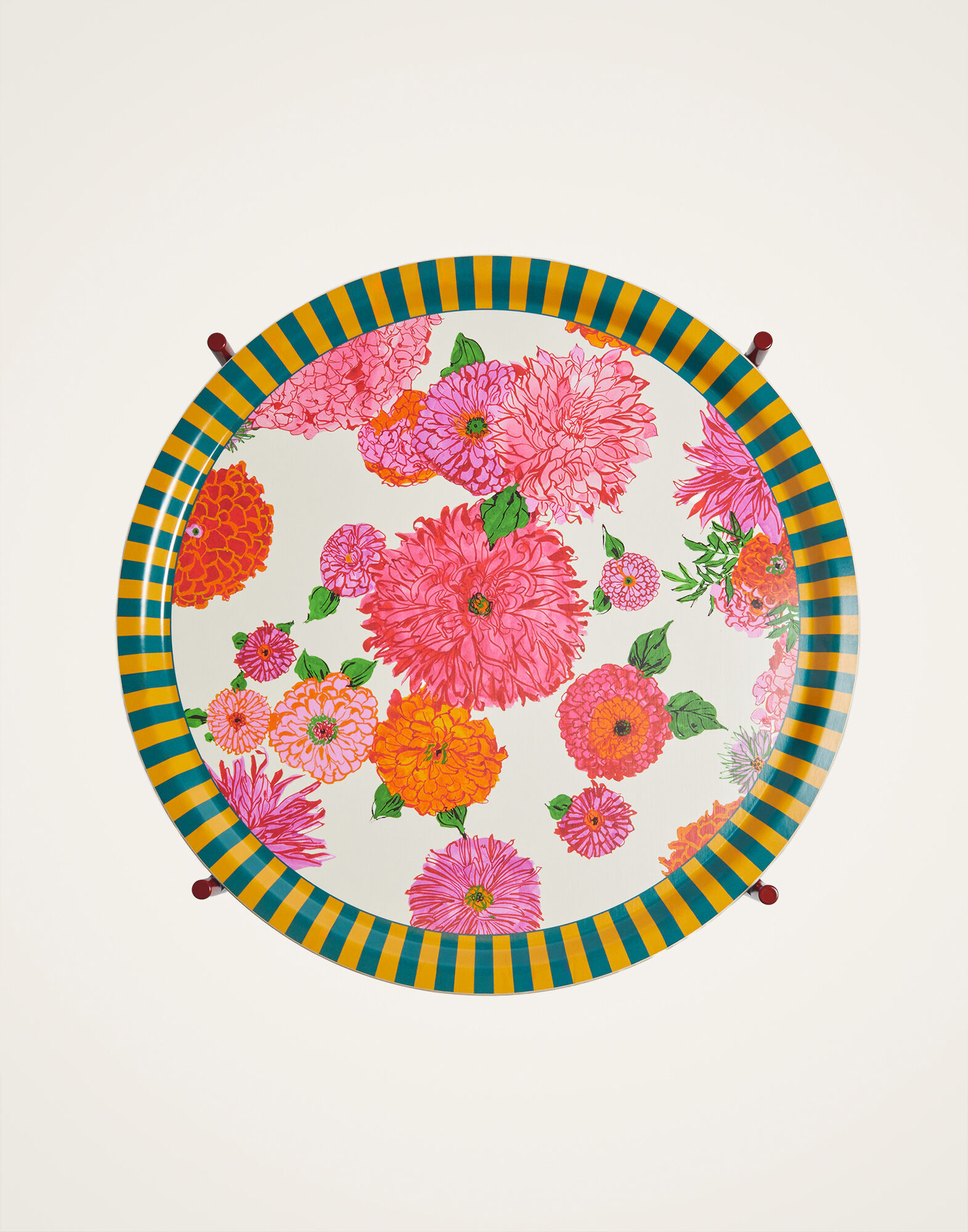 La DoubleJ Large Round Printed Tray Bright Blooms Pink TRA0006WOD001BRB03PI01