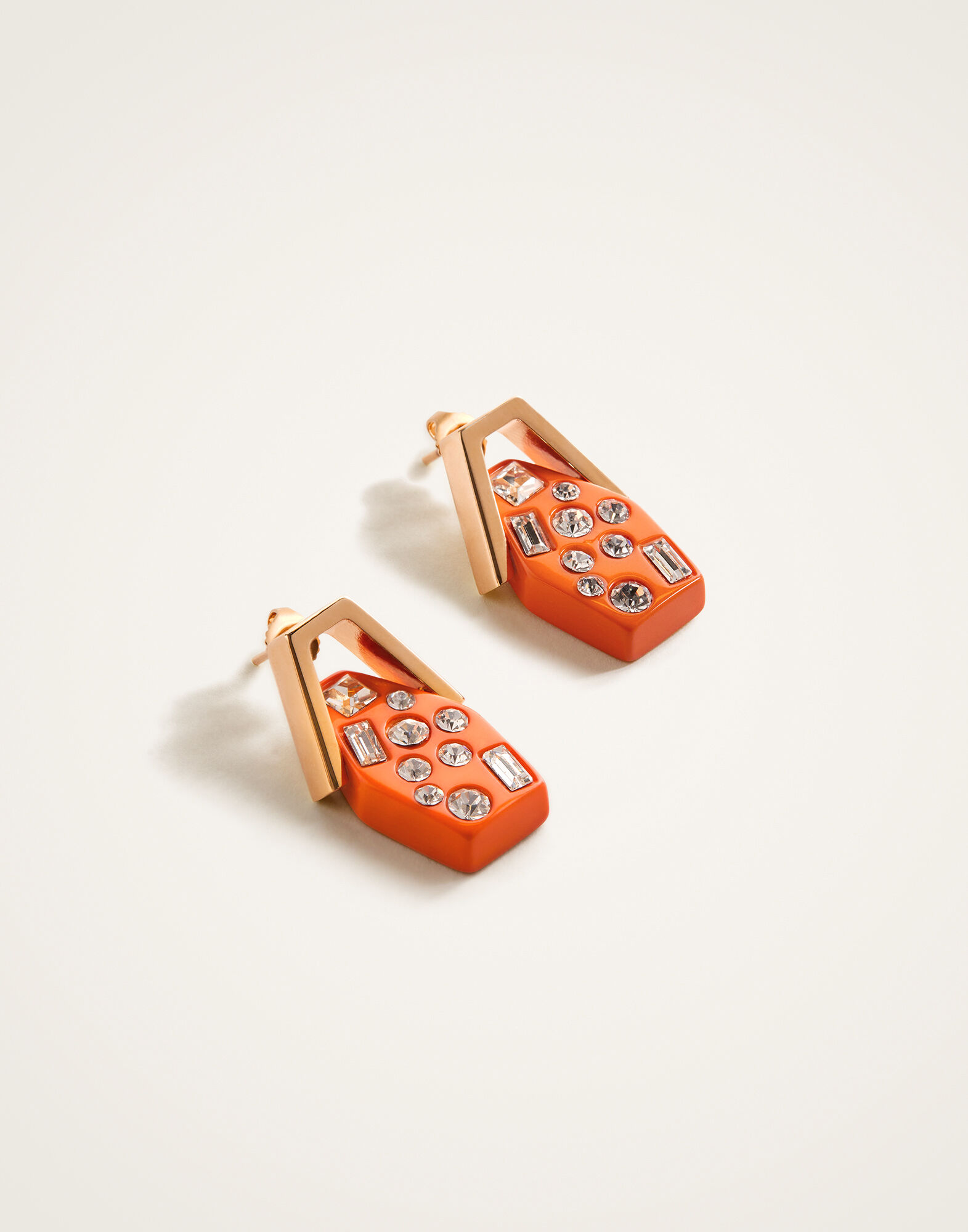 La DoubleJ Crystalled Portal Earrings 24k Gold Plate & Orange Resin  with Crystals EAR0058POL015SOLIDOR02