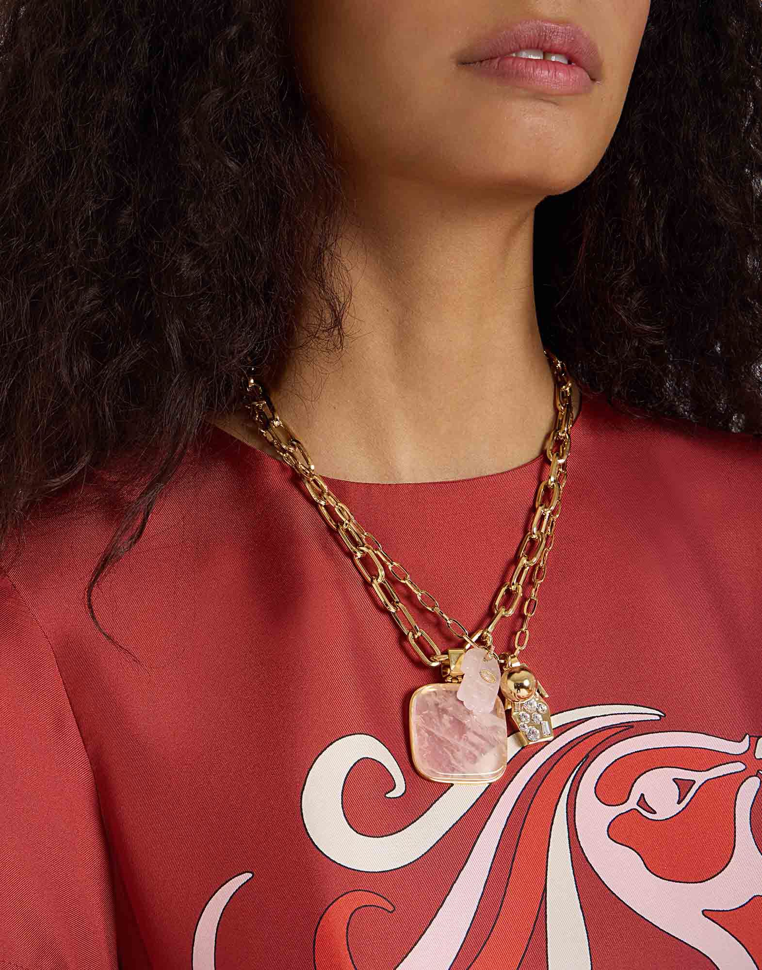 La DoubleJ Soul Pendant Necklace 24k Gold Plate & Pink Quartz NEC0017BRA003STO02YE05