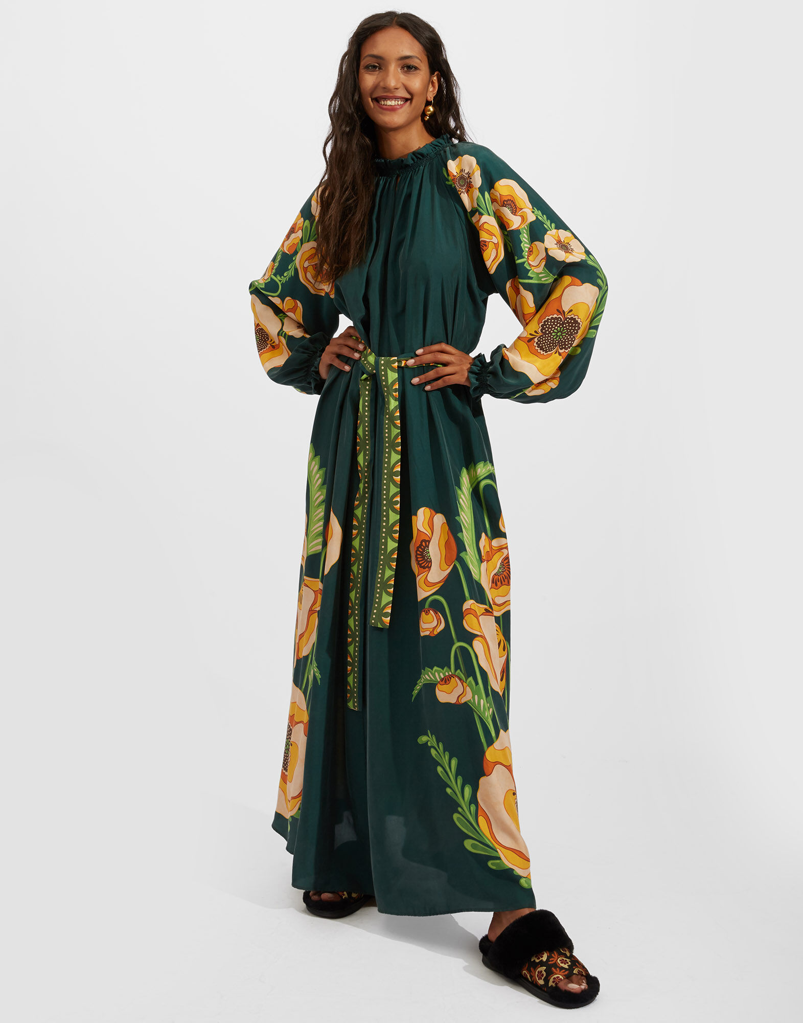 La DoubleJ Cerere Dress Poppies Green Plac&eacute;e DRE0399SIL009PPP0001