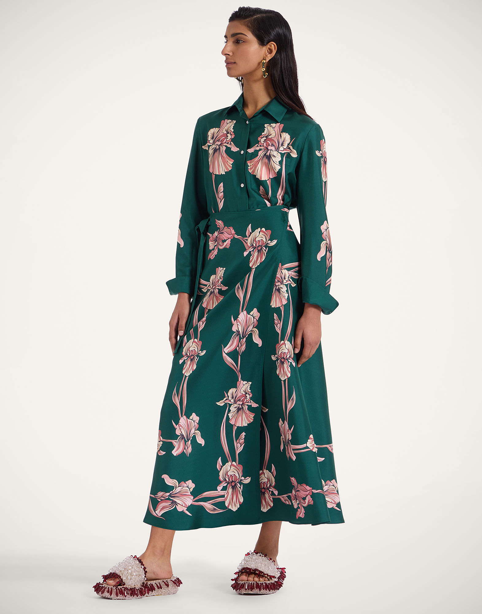 La DoubleJ Sarong Skirt Iris Plac&eacute;e Dark Green SKI0122SIL006IRS07GR03