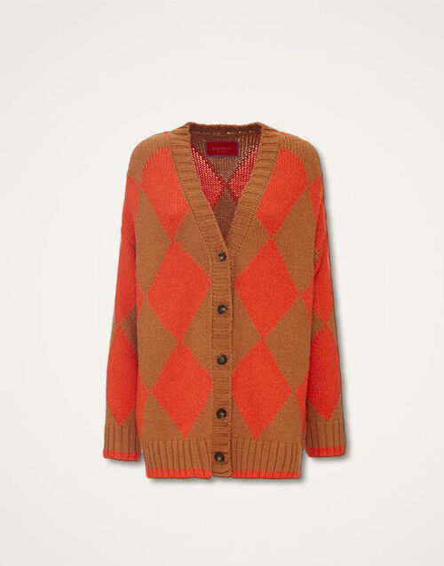 La DoubleJ Argyle Cardigan Camel & Orange PUL0158KNI064VA123OR02