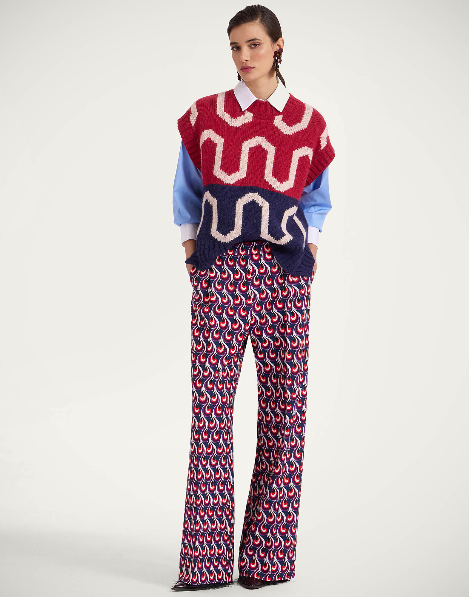 La DoubleJ Comber Gilet Burgundy & Blue PUL0226KNI134VA312RE02